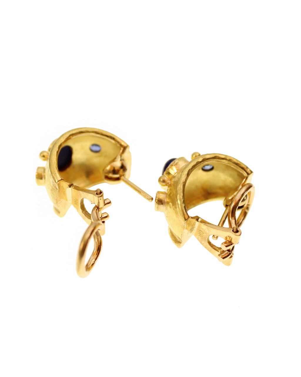 Lapis and Blue Sapphire Small Puff Earrings