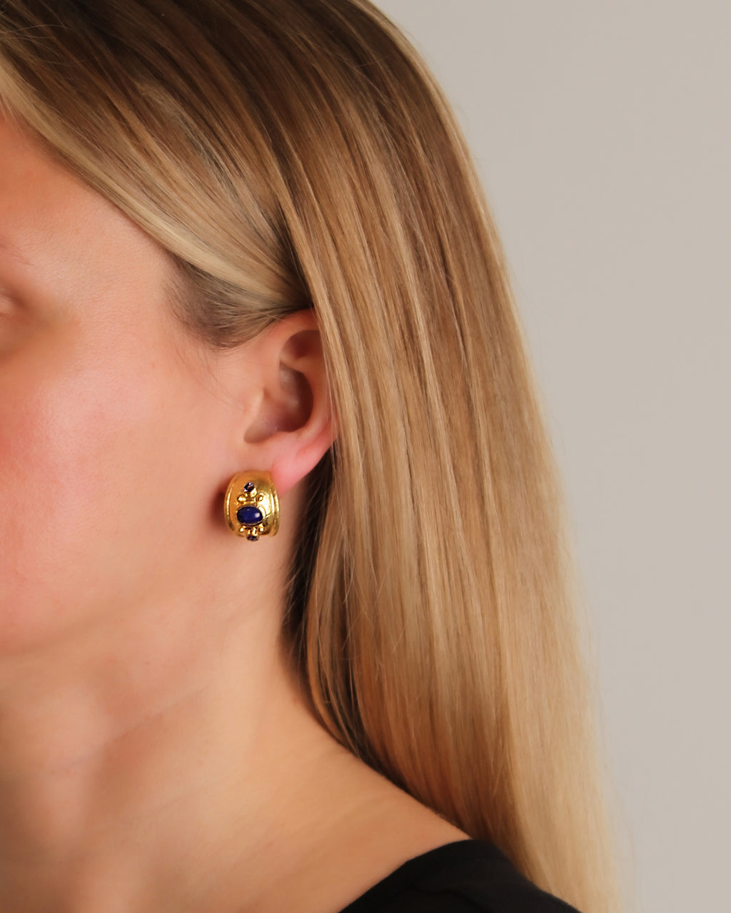 Lapis and Blue Sapphire Small Puff Earrings