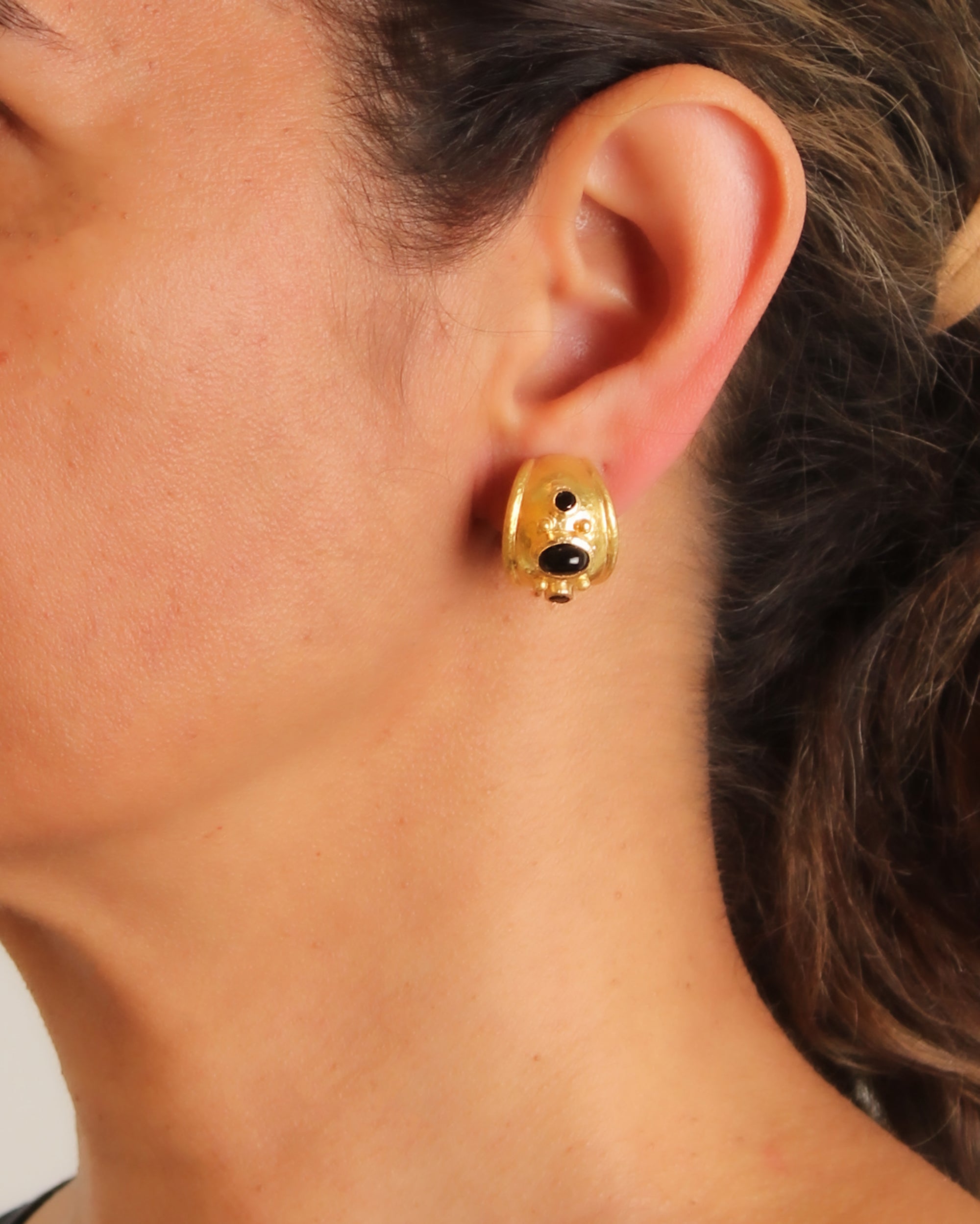 Onyx and Black Spinel Small Puff Earrings