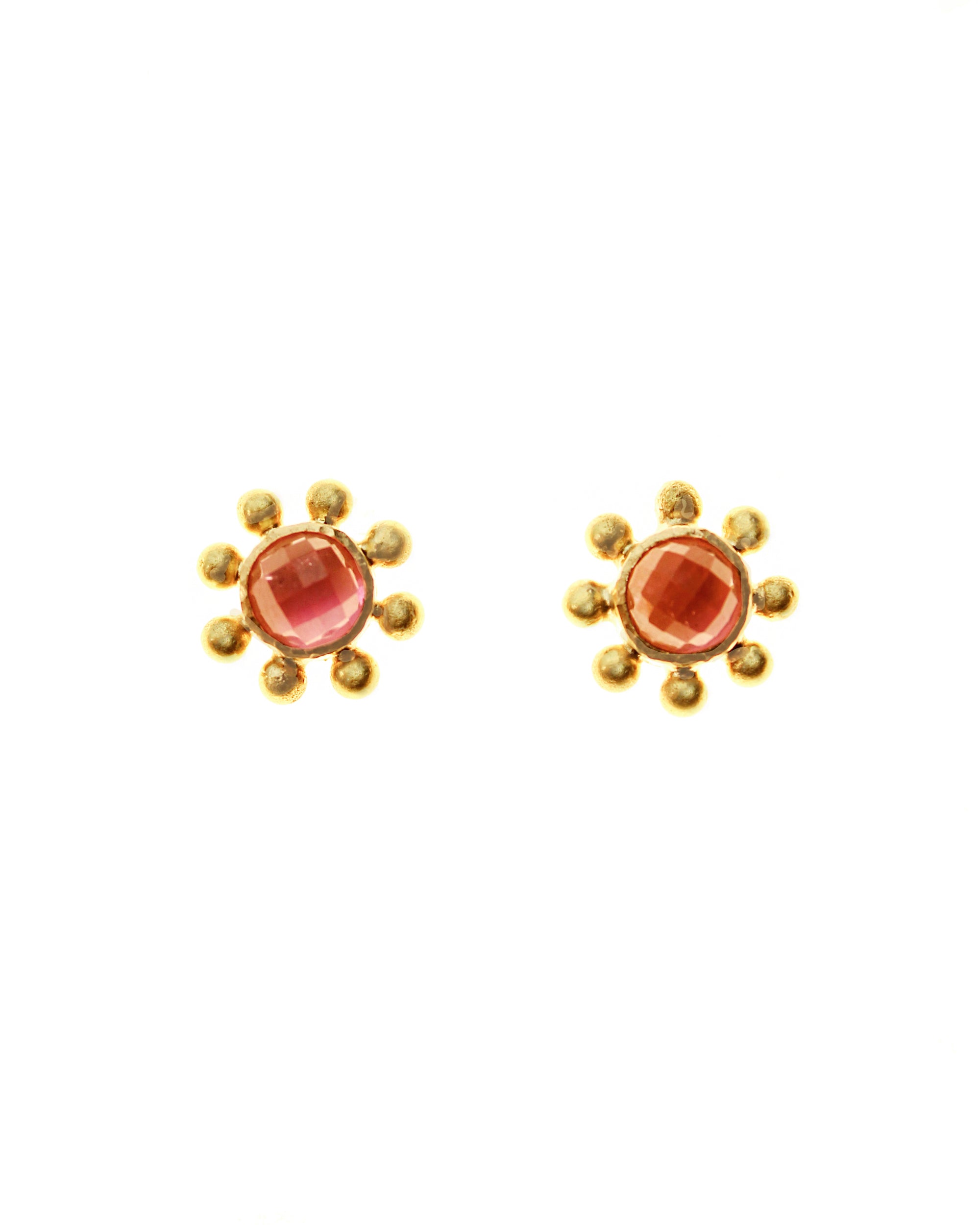 Pink Tourmaline Stud Earrings with Granulated Halo