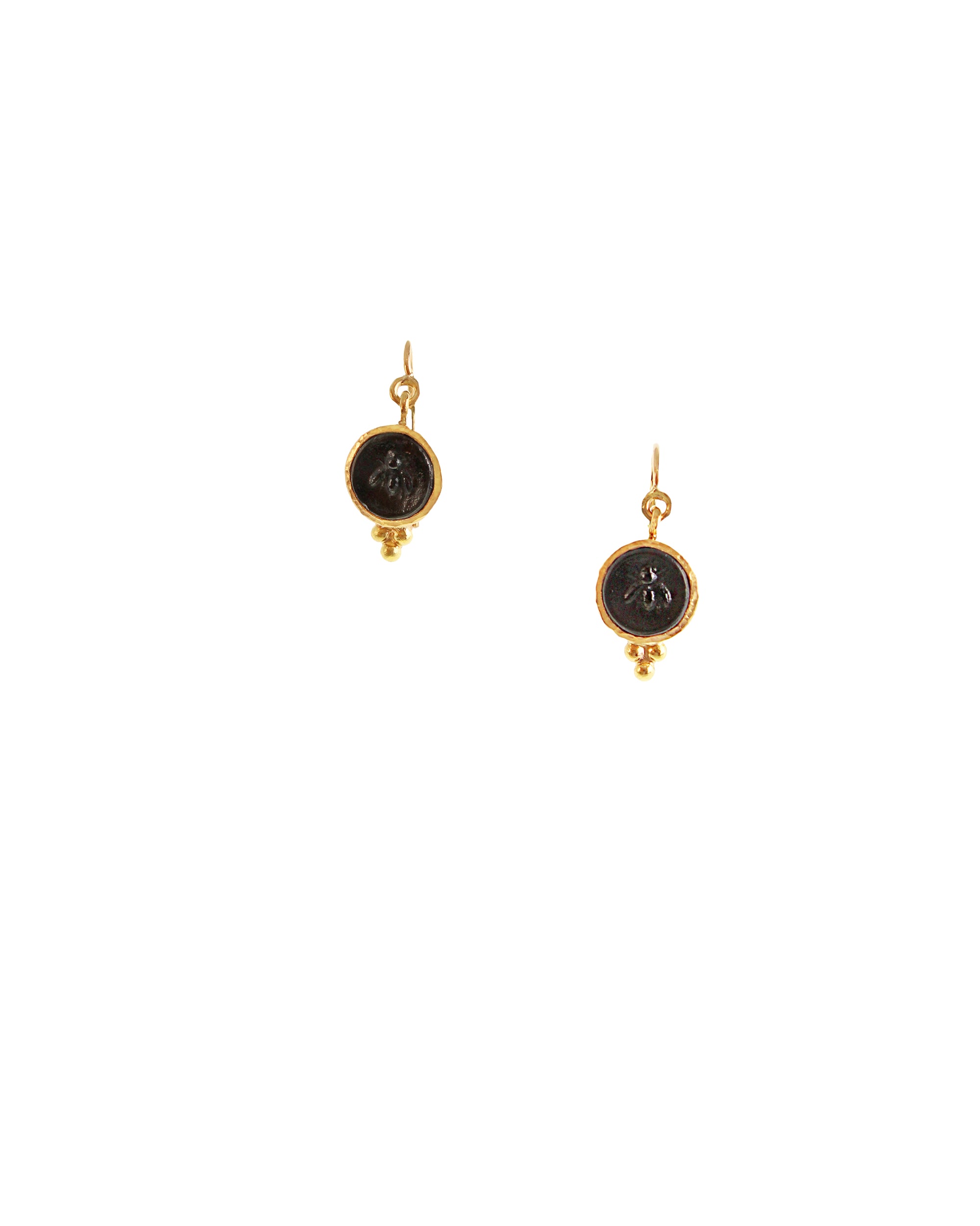 Black Venetian Glass Intaglio 'Tiny Bee' Earrings