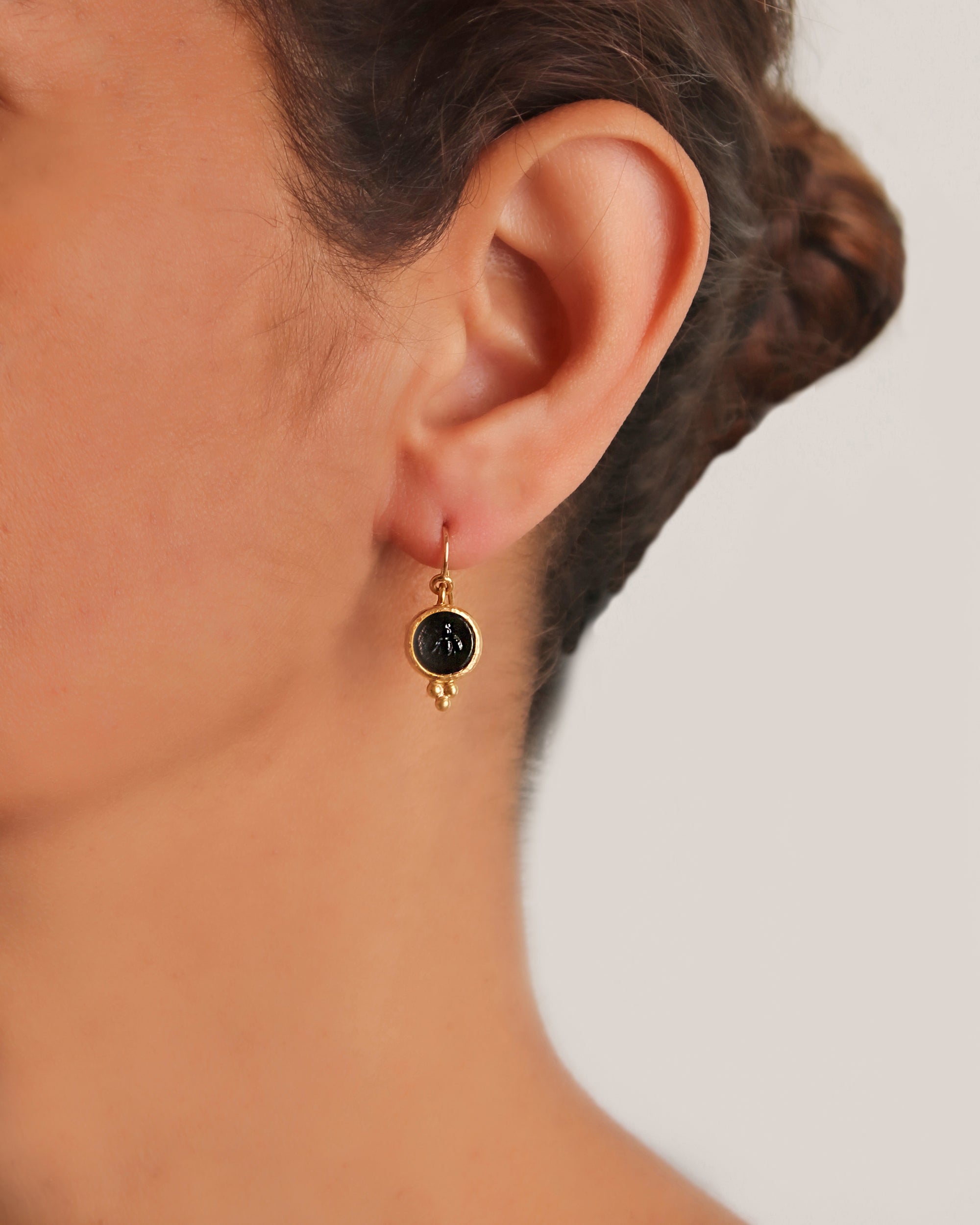 Black Venetian Glass Intaglio 'Tiny Bee' Earrings