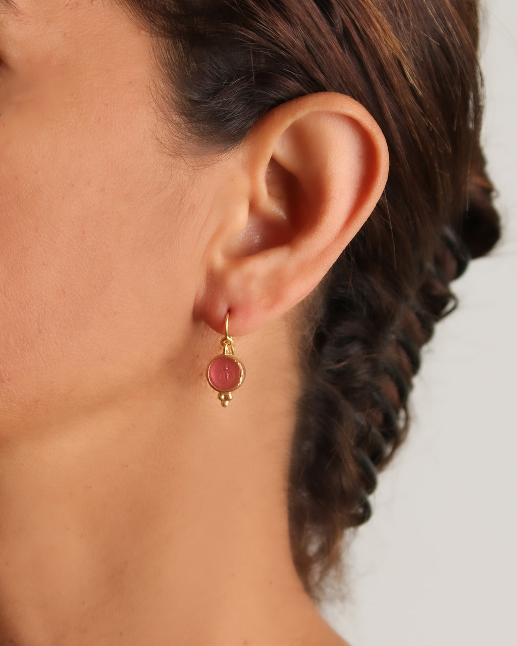 Pink Venetian Glass Intaglio 'Tiny Bee' Earrings