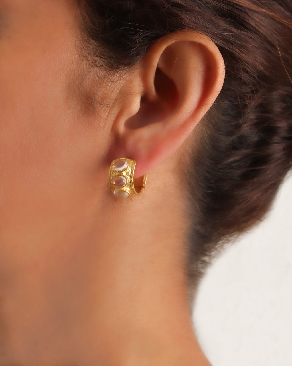 Moonstone Curved Wide Hoop Earrings