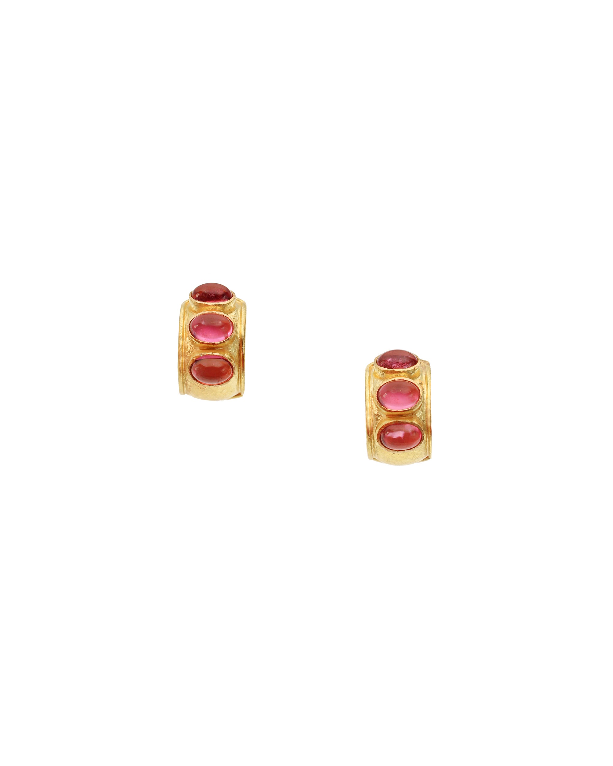 Pink Tourmaline Curved Wide Hoop Earrings