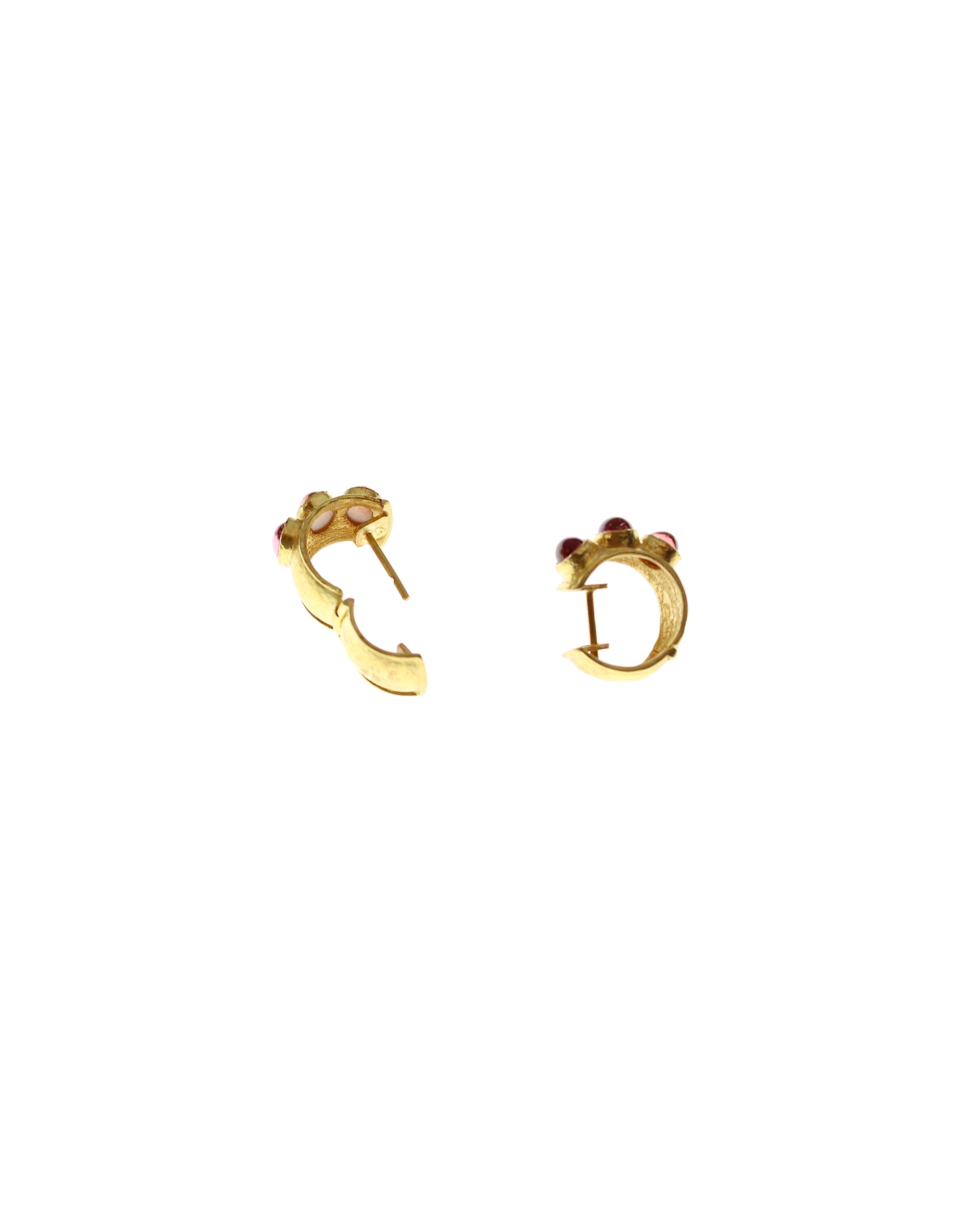 Pink Tourmaline Curved Wide Hoop Earrings