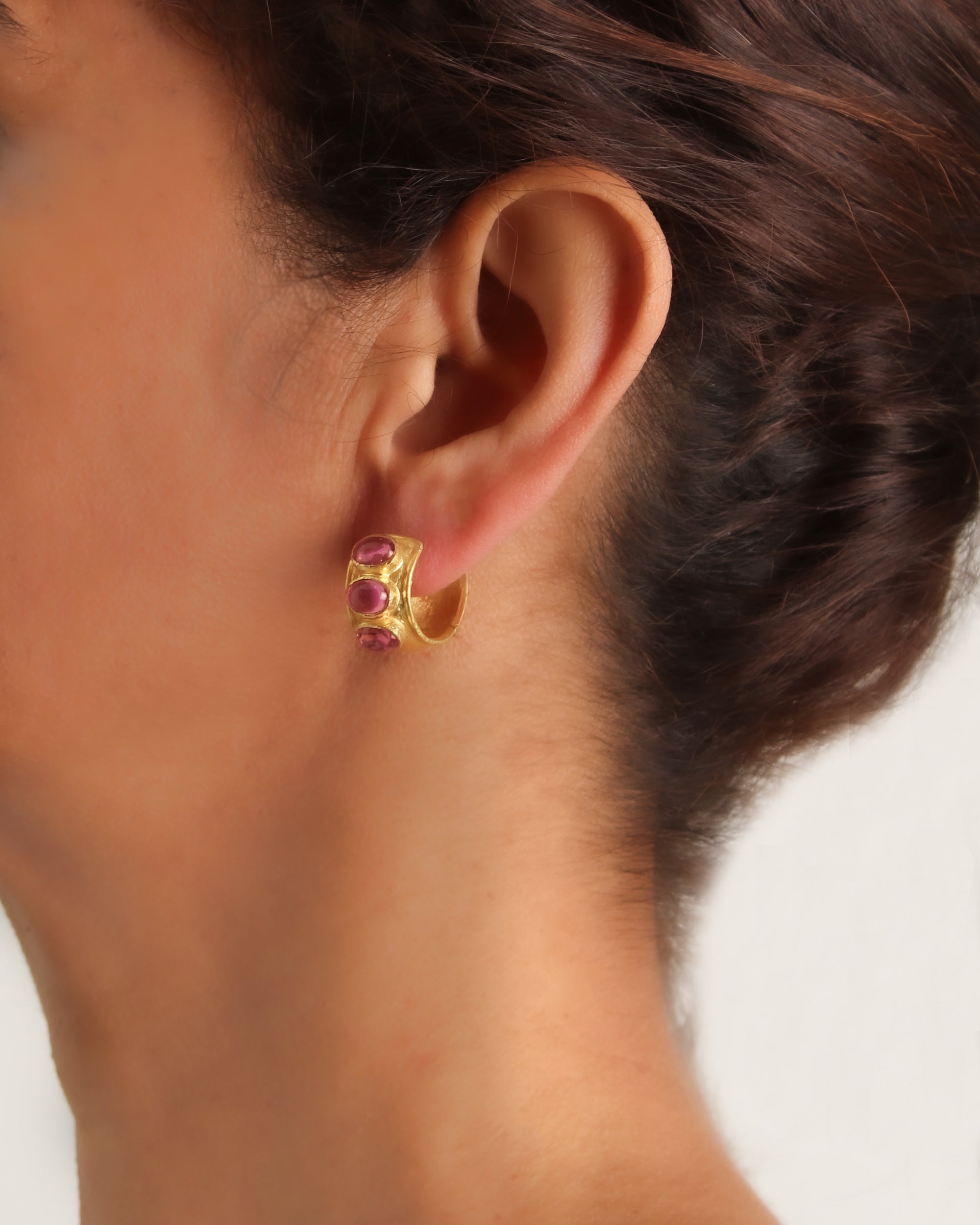 Pink Tourmaline Curved Wide Hoop Earrings