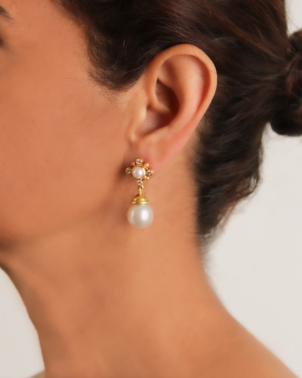 Pearl and Diamond Stud Earrings