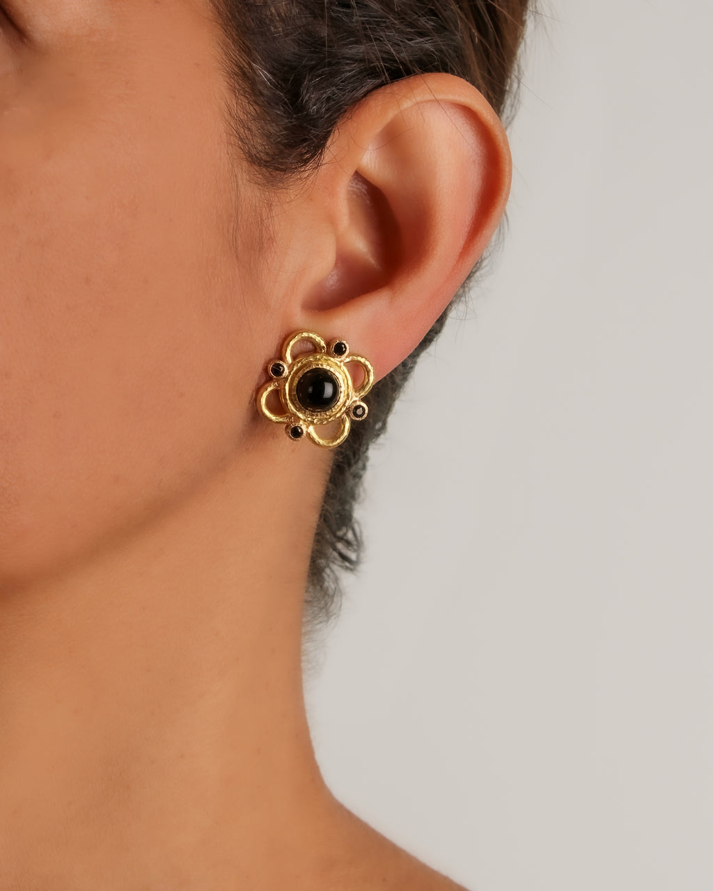 Onyx and Black Spinel with Wire Arches Earrings