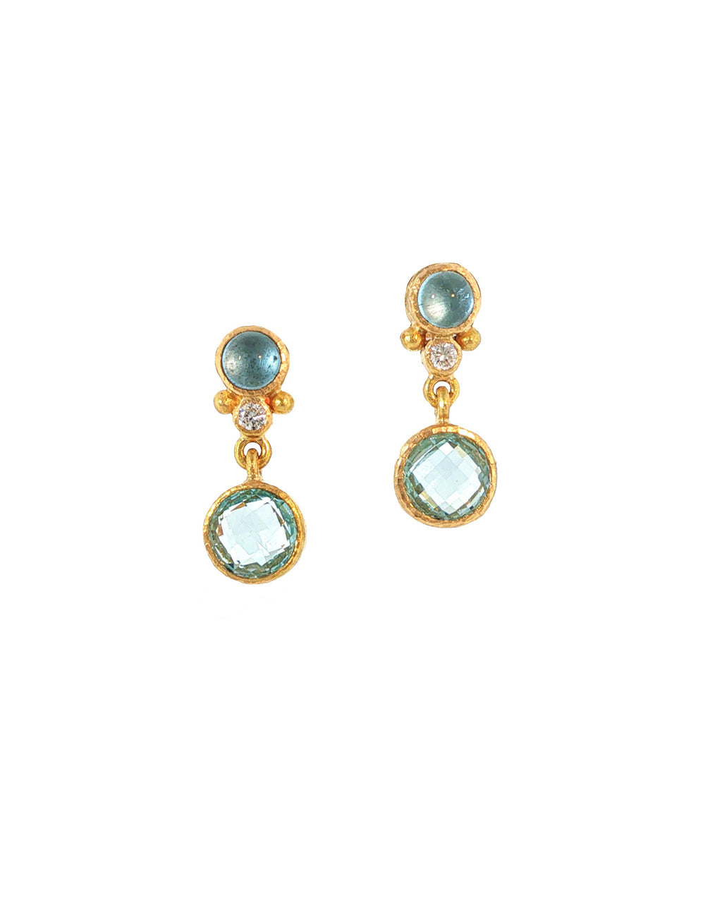 Aquamarine and Diamond Stud Drop Earrings