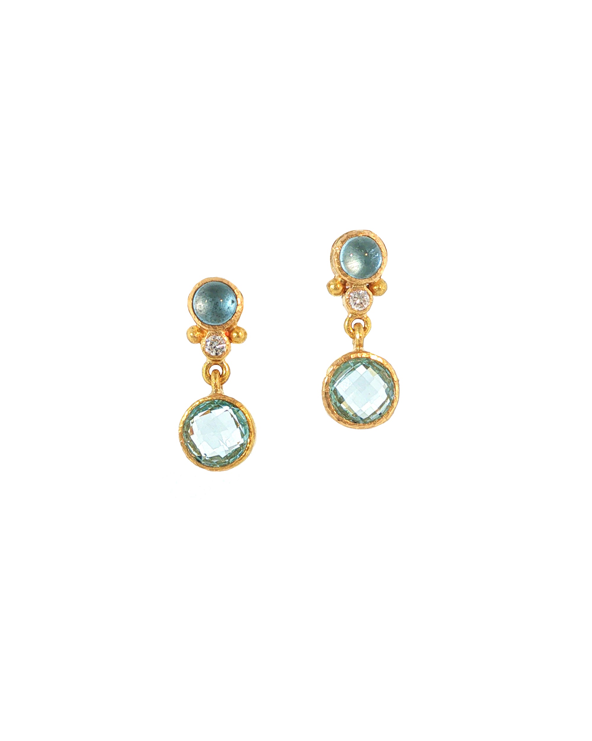 Aquamarine and Diamond Stud Drop Earrings