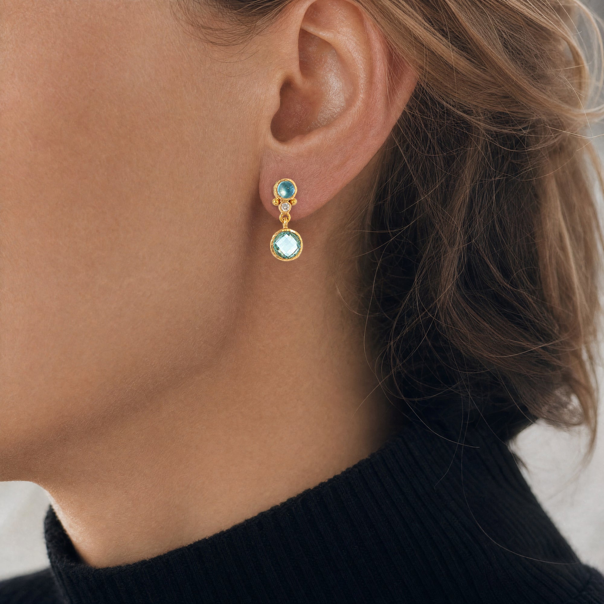 Aquamarine and Diamond Stud Drop Earrings