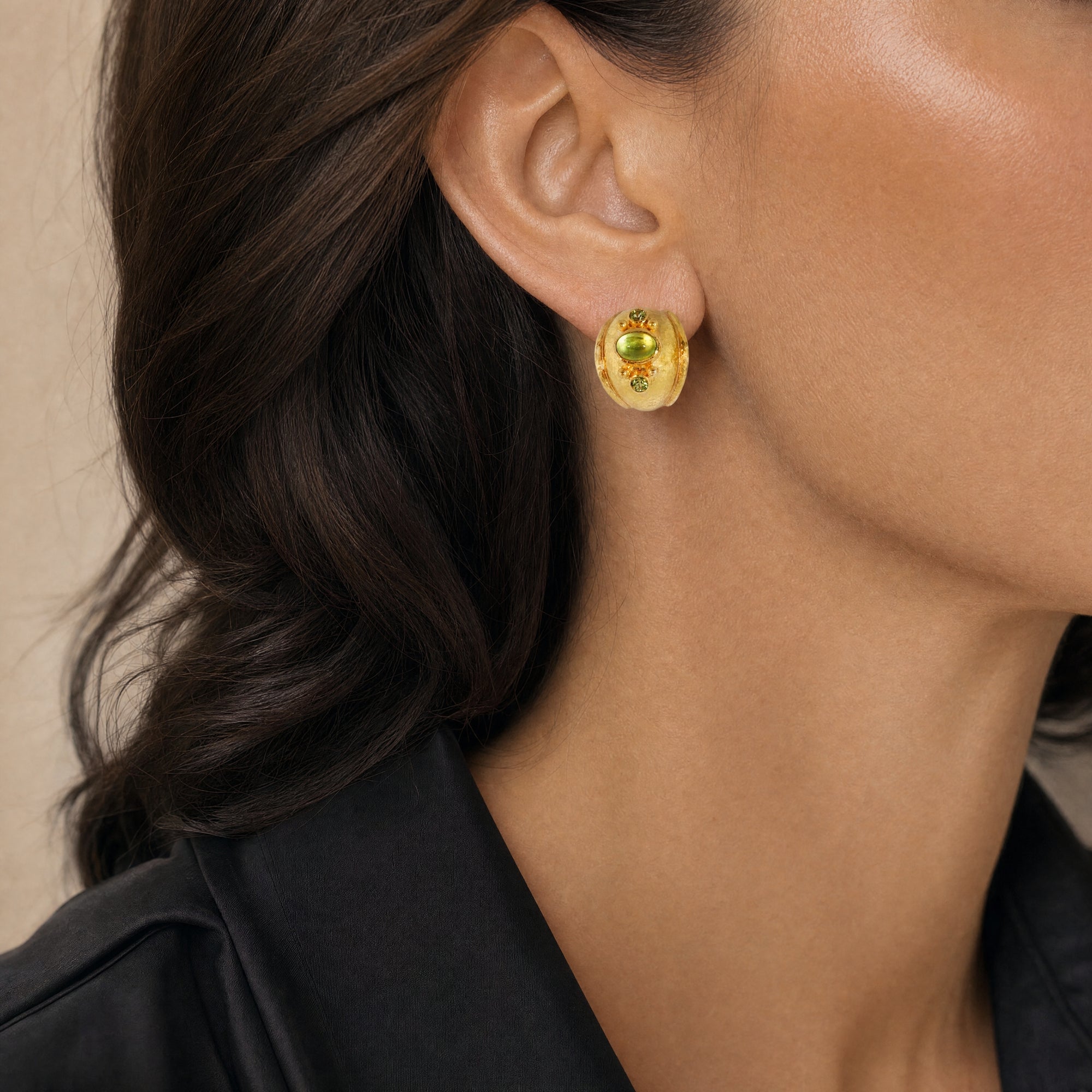 Peridot Gold Puff Earrings
