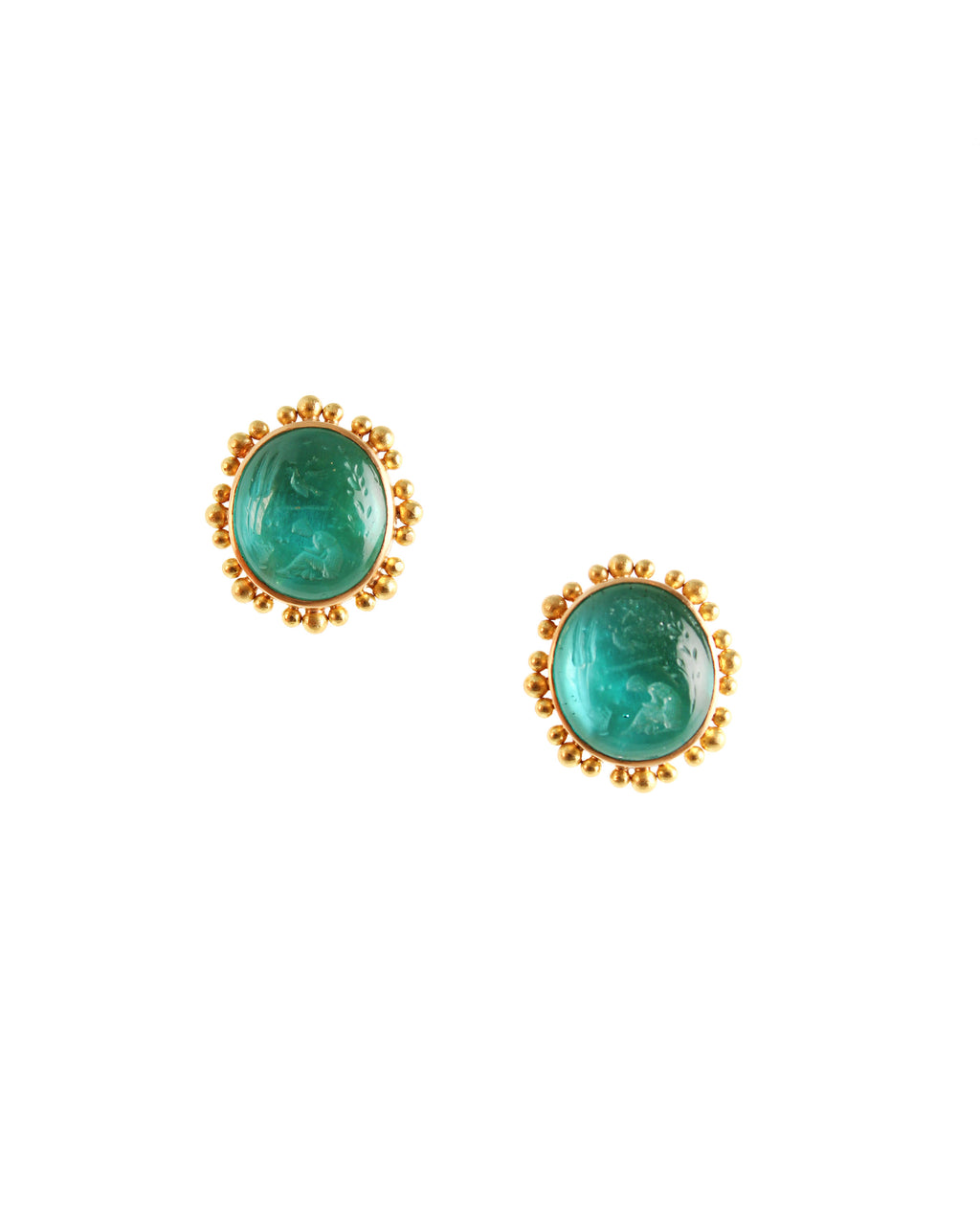 Teal 'Cabochon Boy and Bird' Earrings