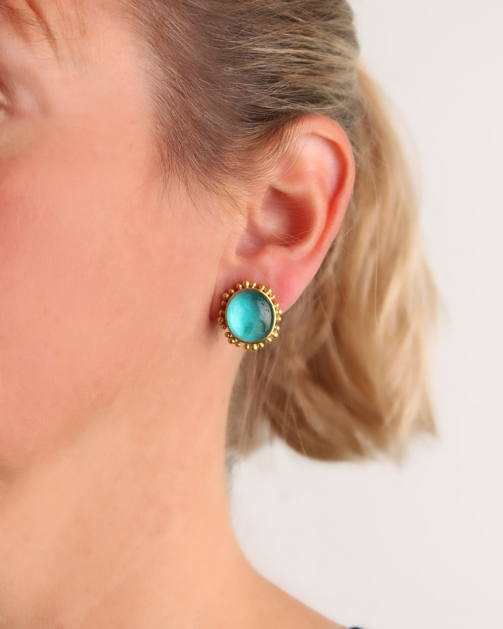 Teal 'Cabochon Boy and Bird' Earrings