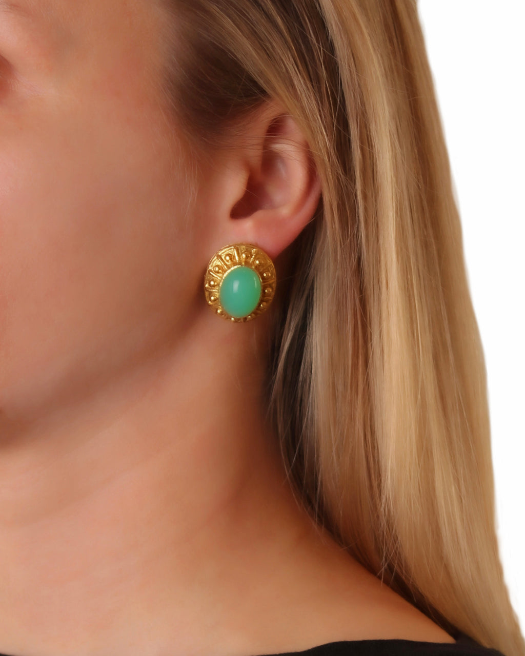 Round Chrysoprase Earrings