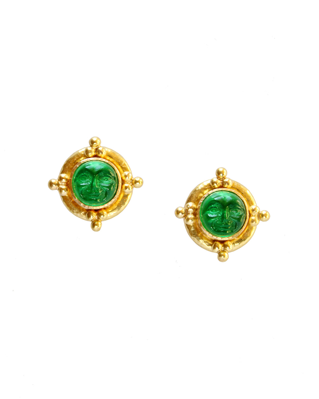 Green 'Man-in-the-Moon' Stud Earrings