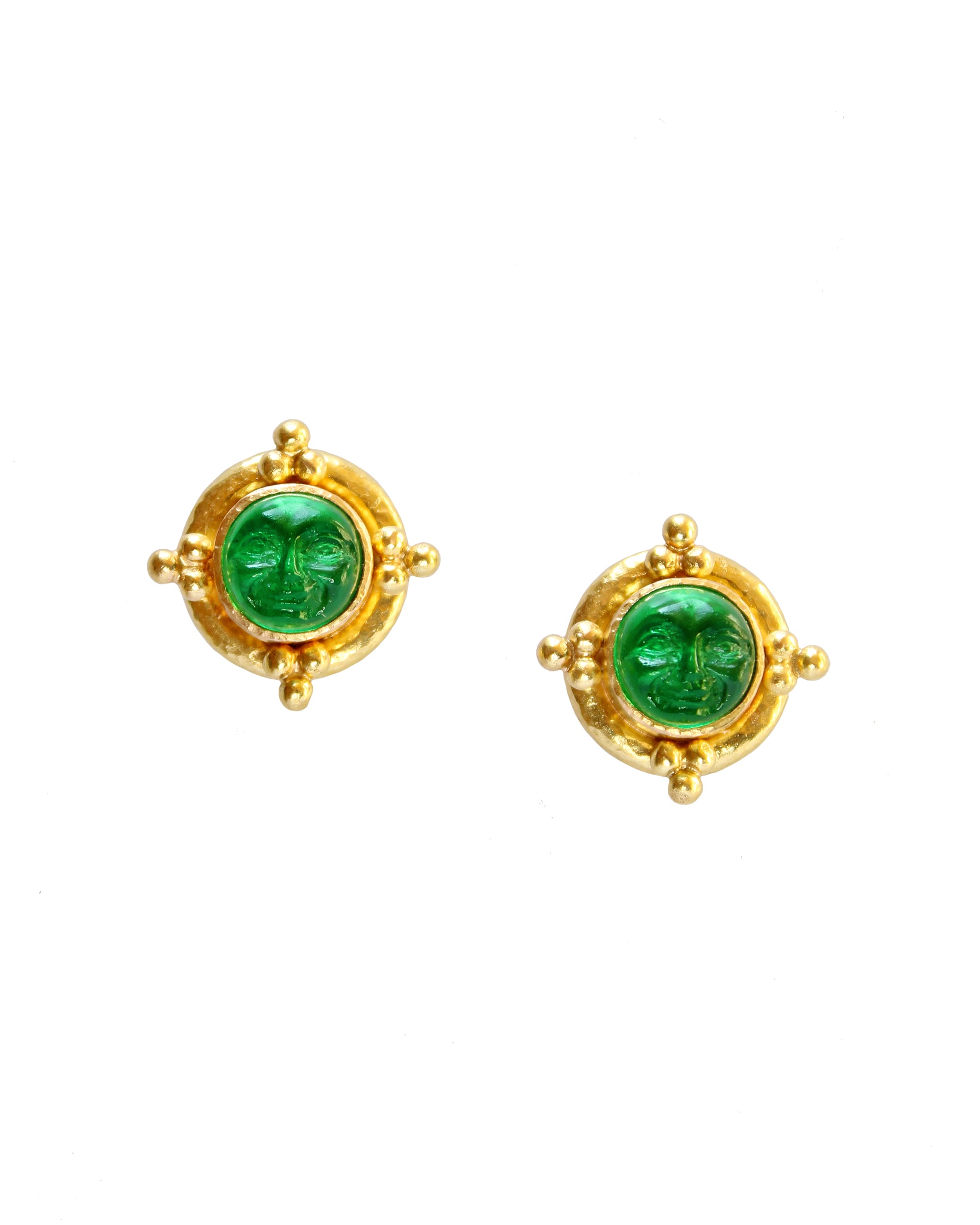 Green 'Man-in-the-Moon' Stud Earrings