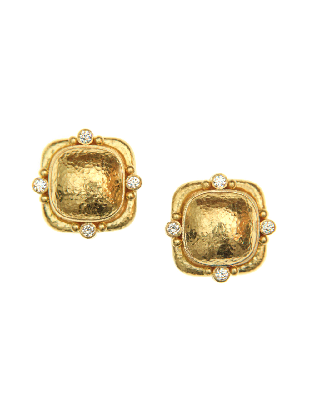 Gold and Diamond Cushion Earrings