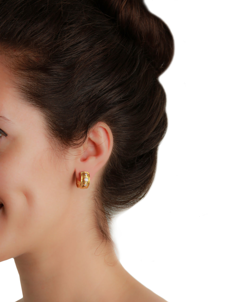 Puffed Hoop Earring with Diamonds