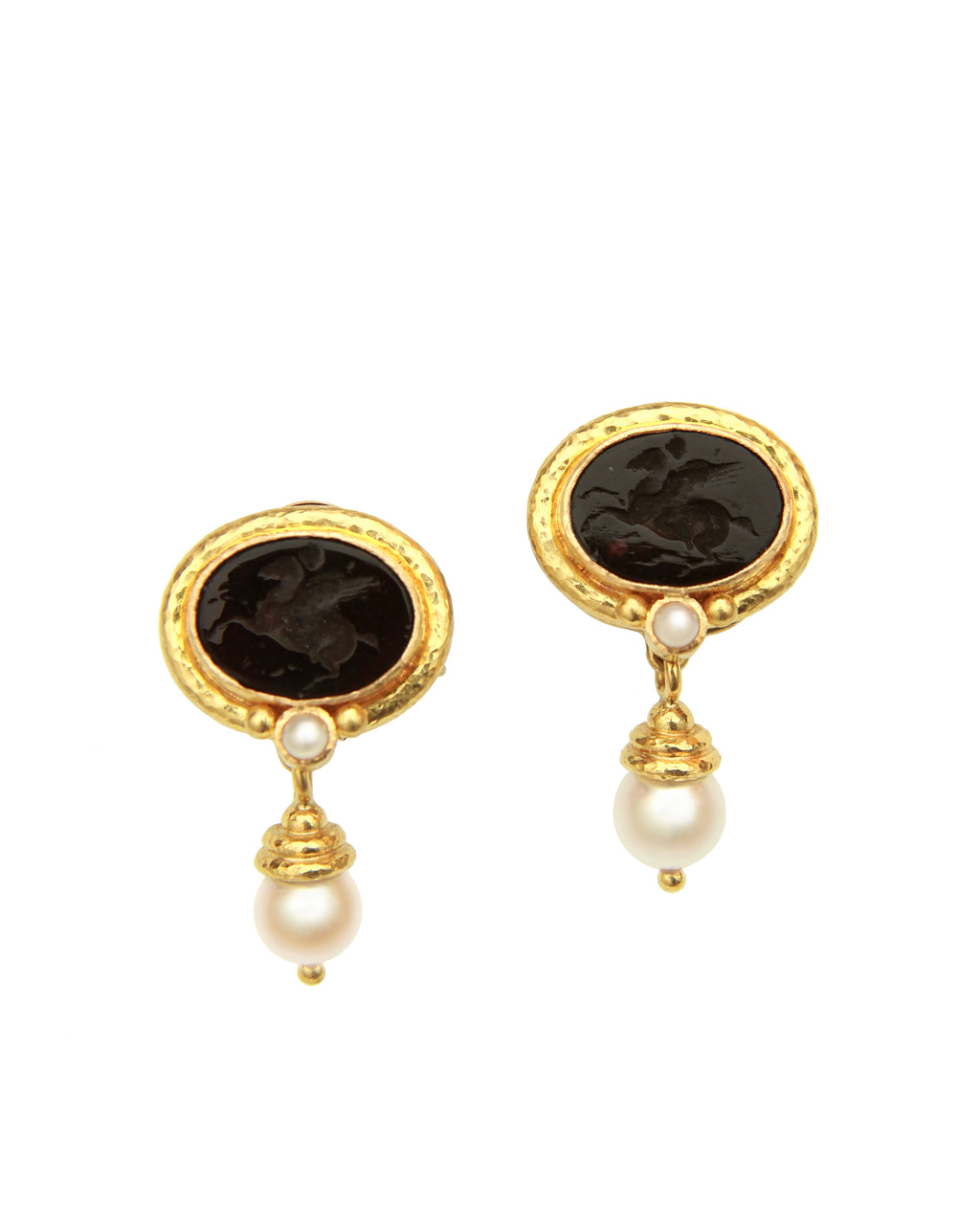 Black 'Pegasus' and Pearl Drop Earrings