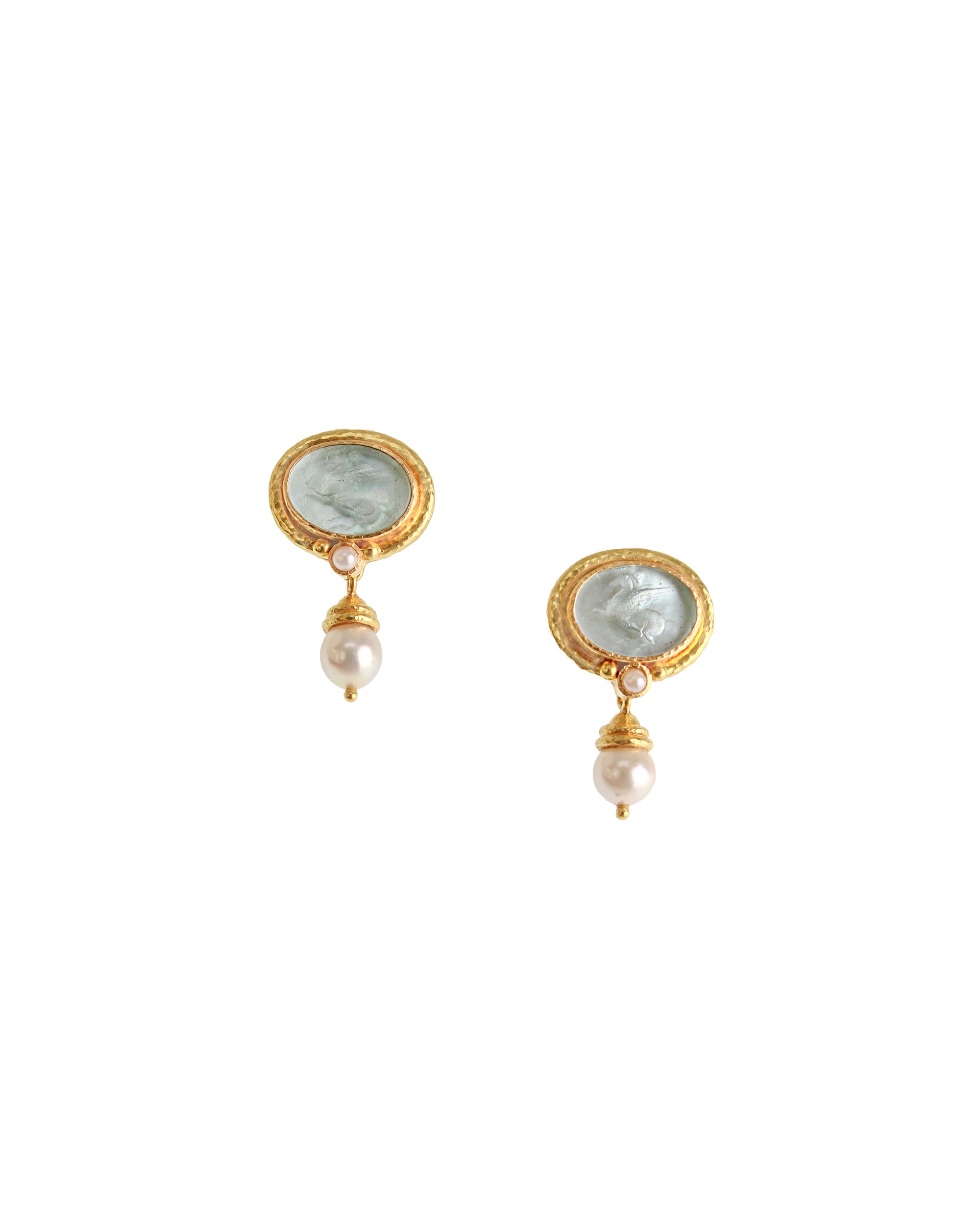 Light Aqua 'Pegasus' and Pearl Drop Earrings
