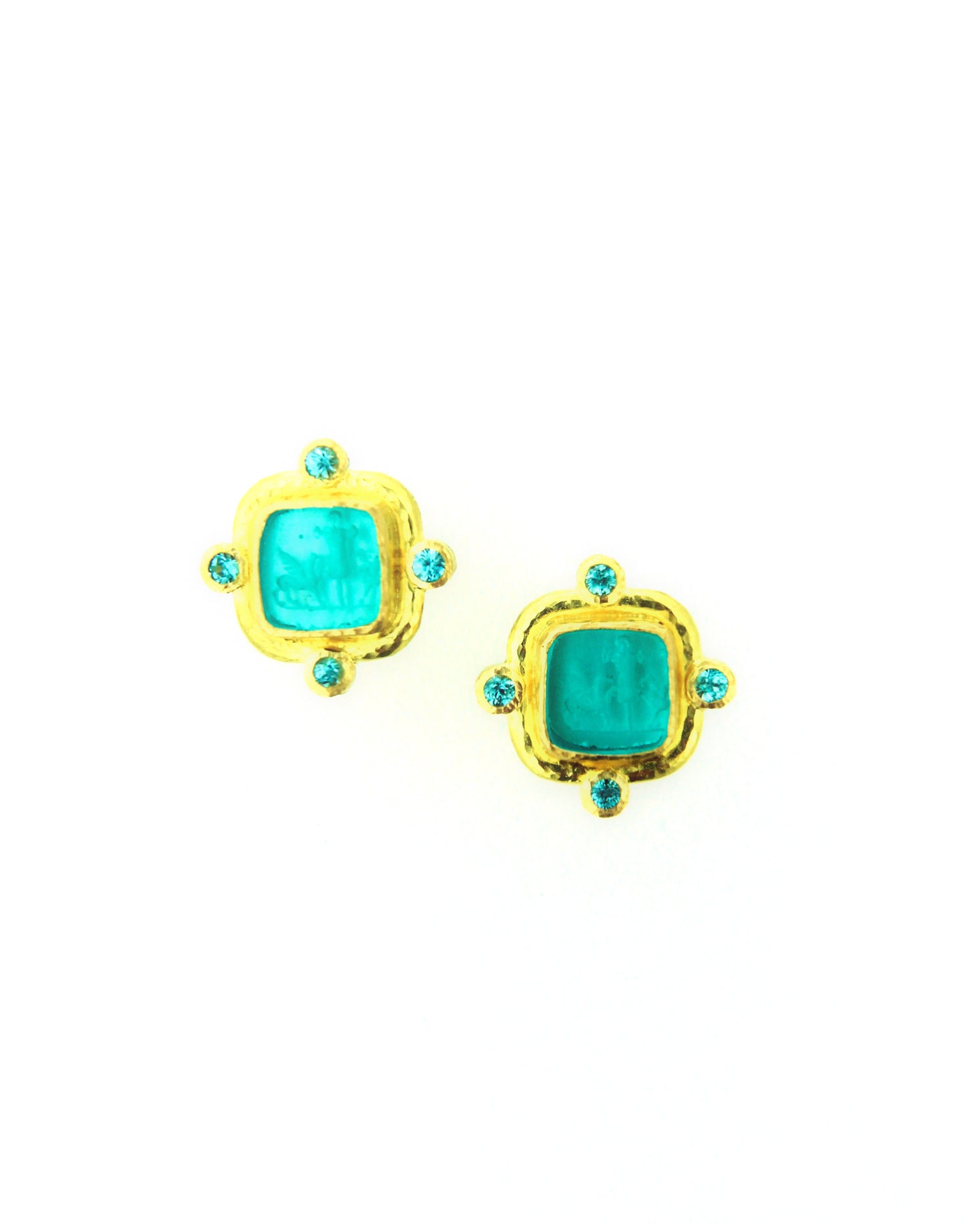 Teal 'Quadrato Antico' Stud Earrings