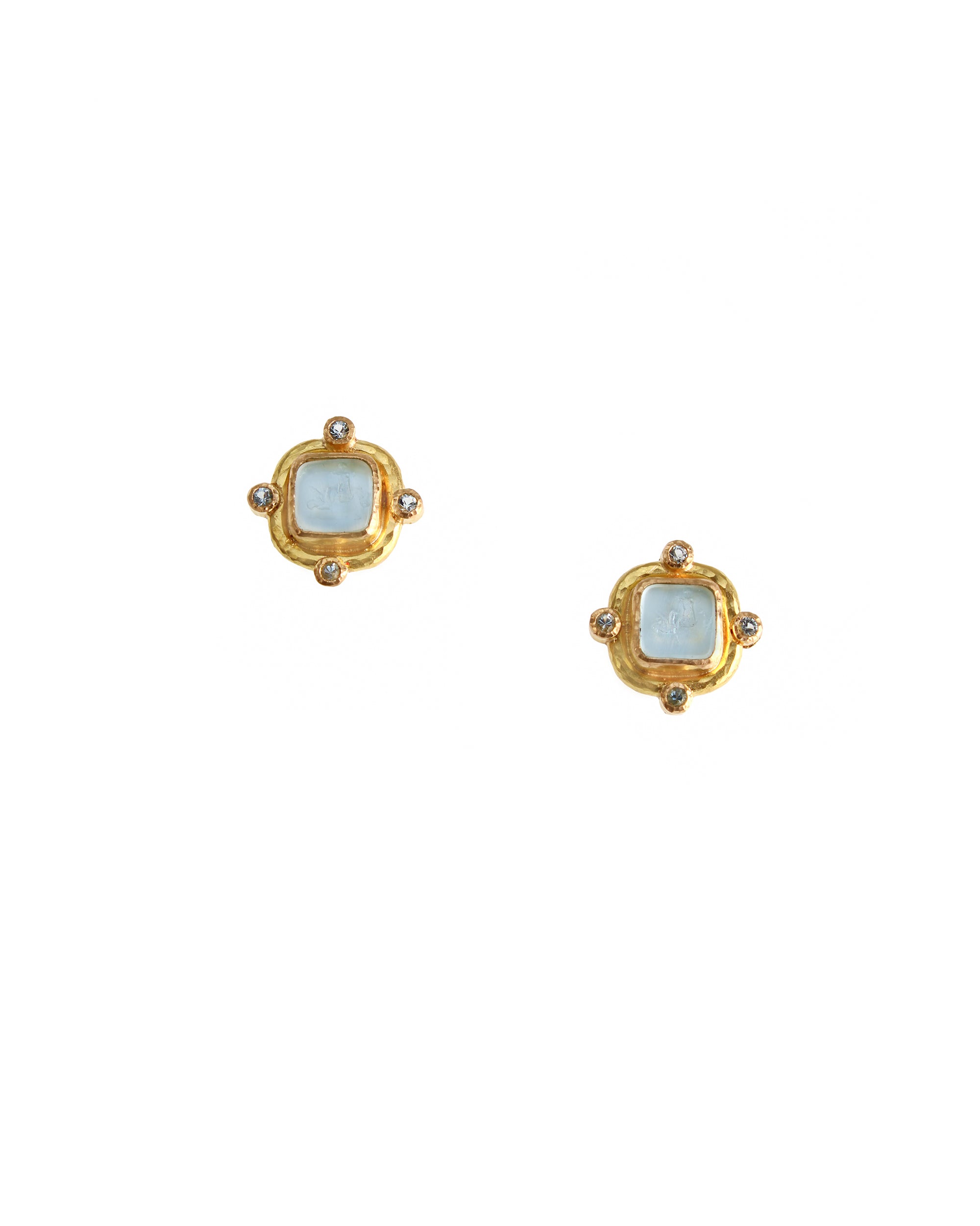Light Aqua 'Quadrato Antico' Stud Earrings