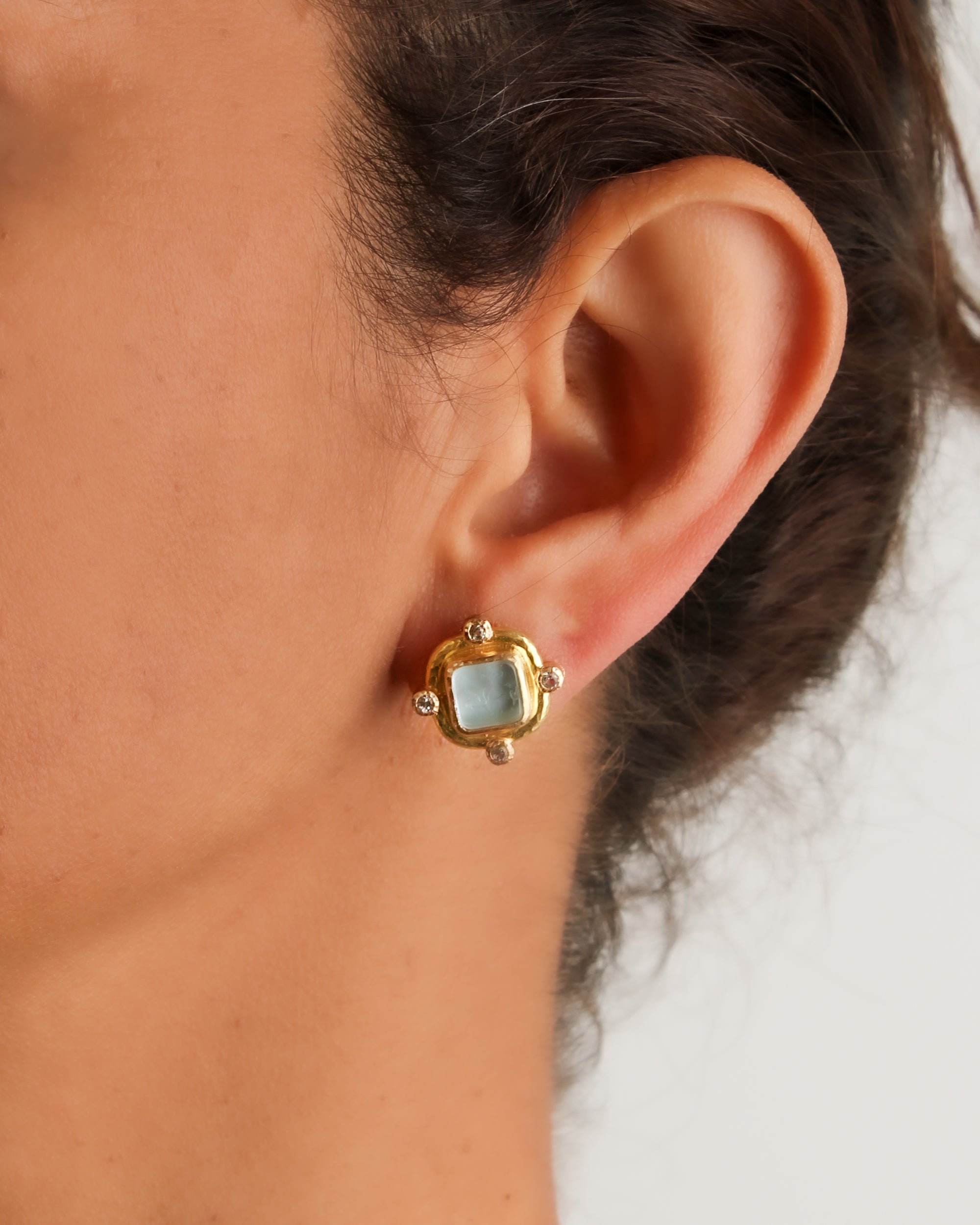 Light Aqua 'Quadrato Antico' Stud Earrings