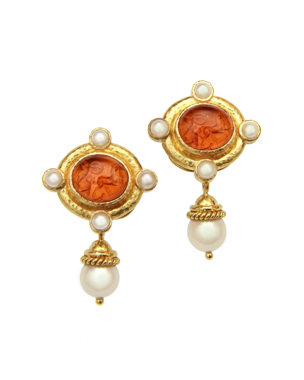 Amber 'Cabochon Quadriga' and Pearl Earrings