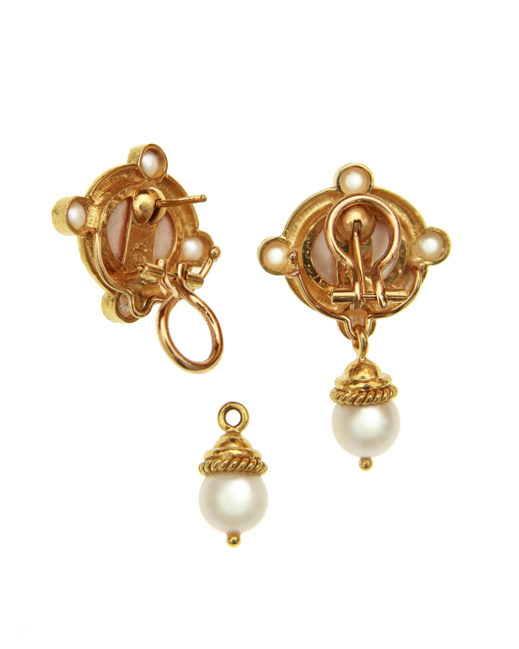 Amber 'Cabochon Quadriga' and Pearl Earrings