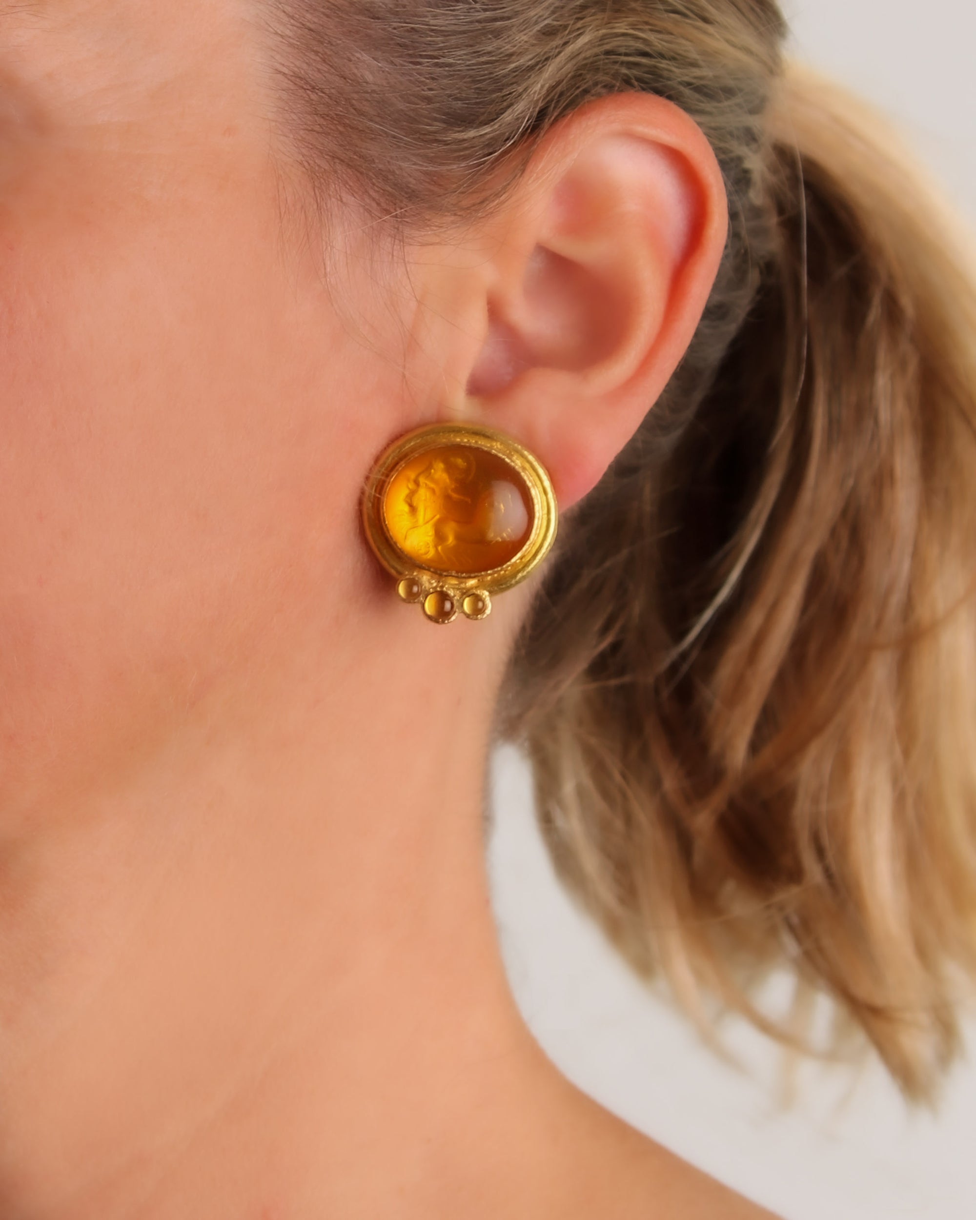 Light Amber 'Reverse Cabochon Goddess' Earring