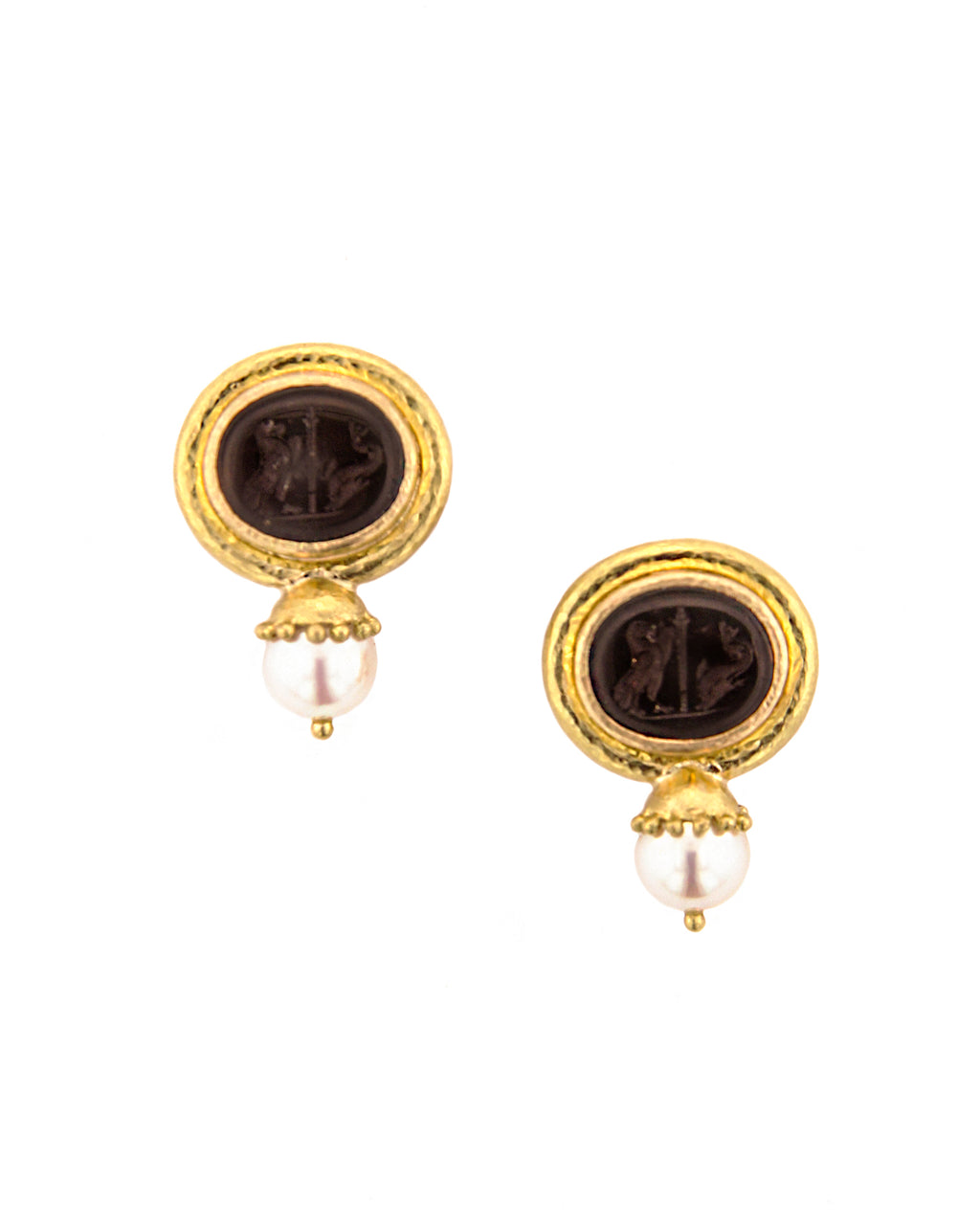 Black 'Eagle and Dolphin' and Akoya Pearl Earrings