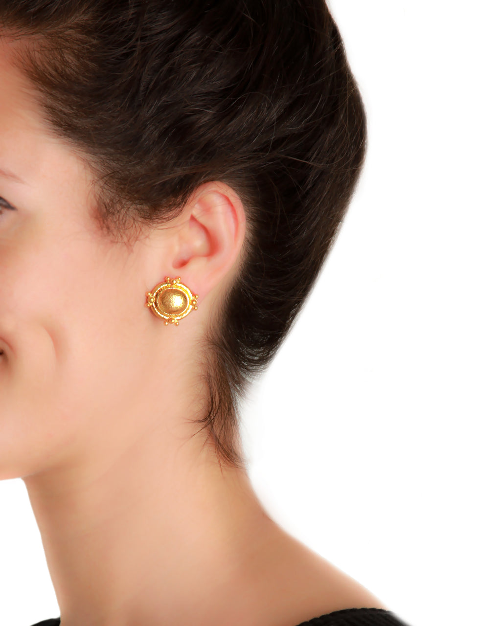 Horizontal Oval Gold Earrings