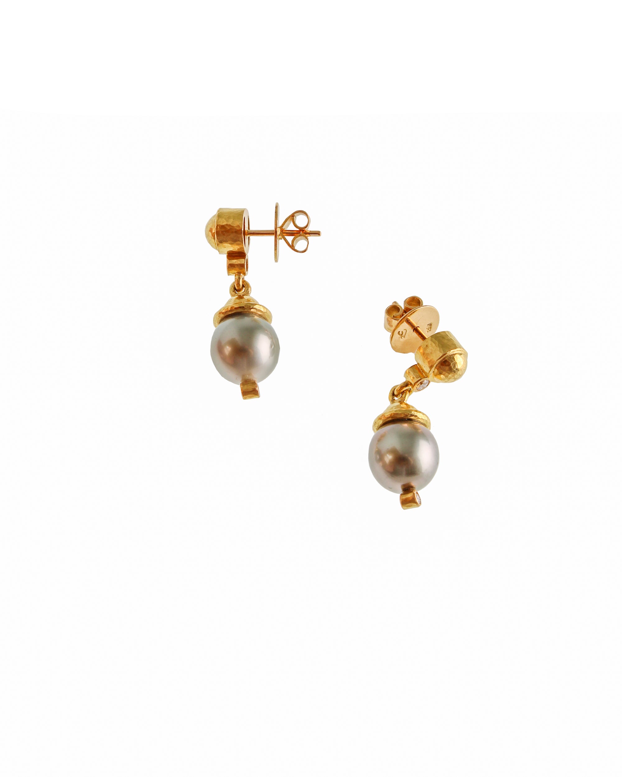 Silver Pearl and Diamond Drop Stud Earrings