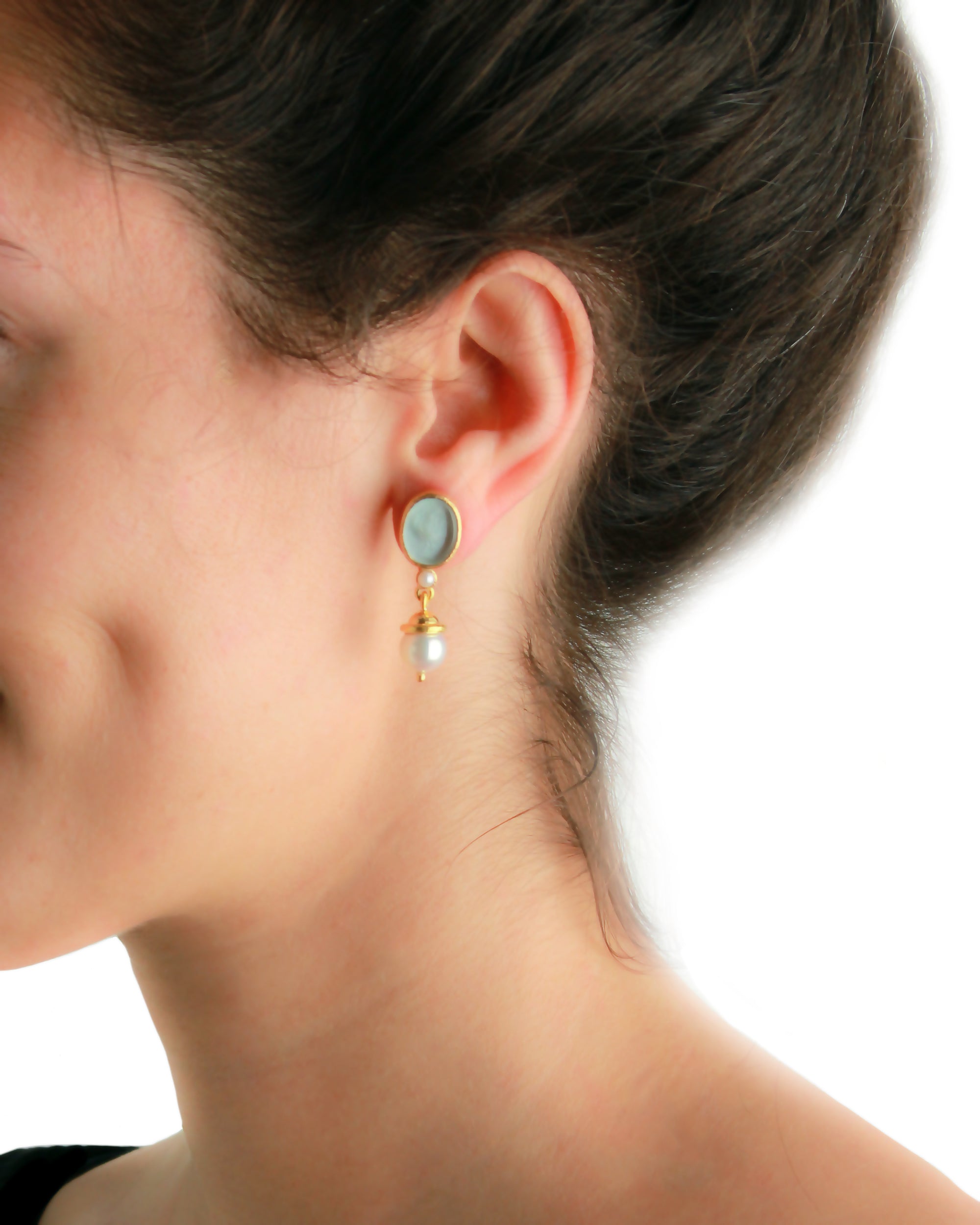Crystal 'Crane' and Pearl Drop Stud Earring