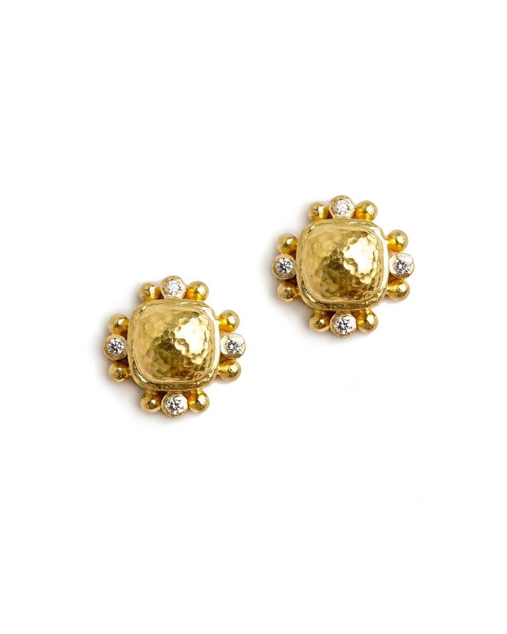 Gold and Diamond Cushion Stud Earrings