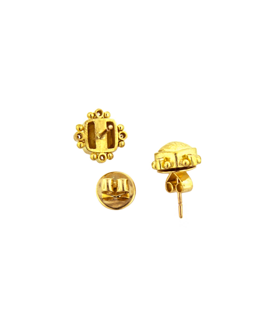 Gold and Diamond Cushion Stud Earrings