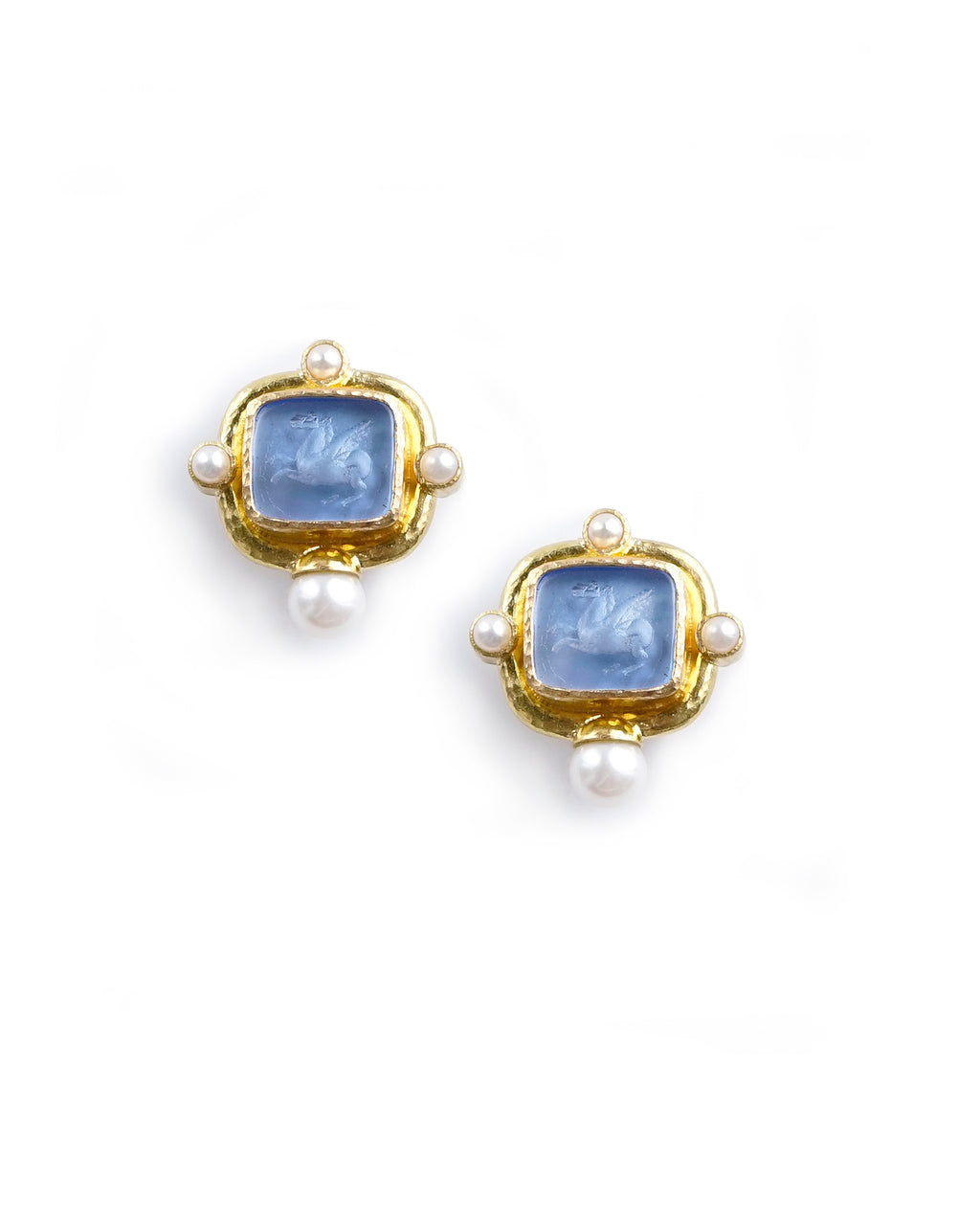 Cerulean 'Square Pegasus' and Pearl Earrings