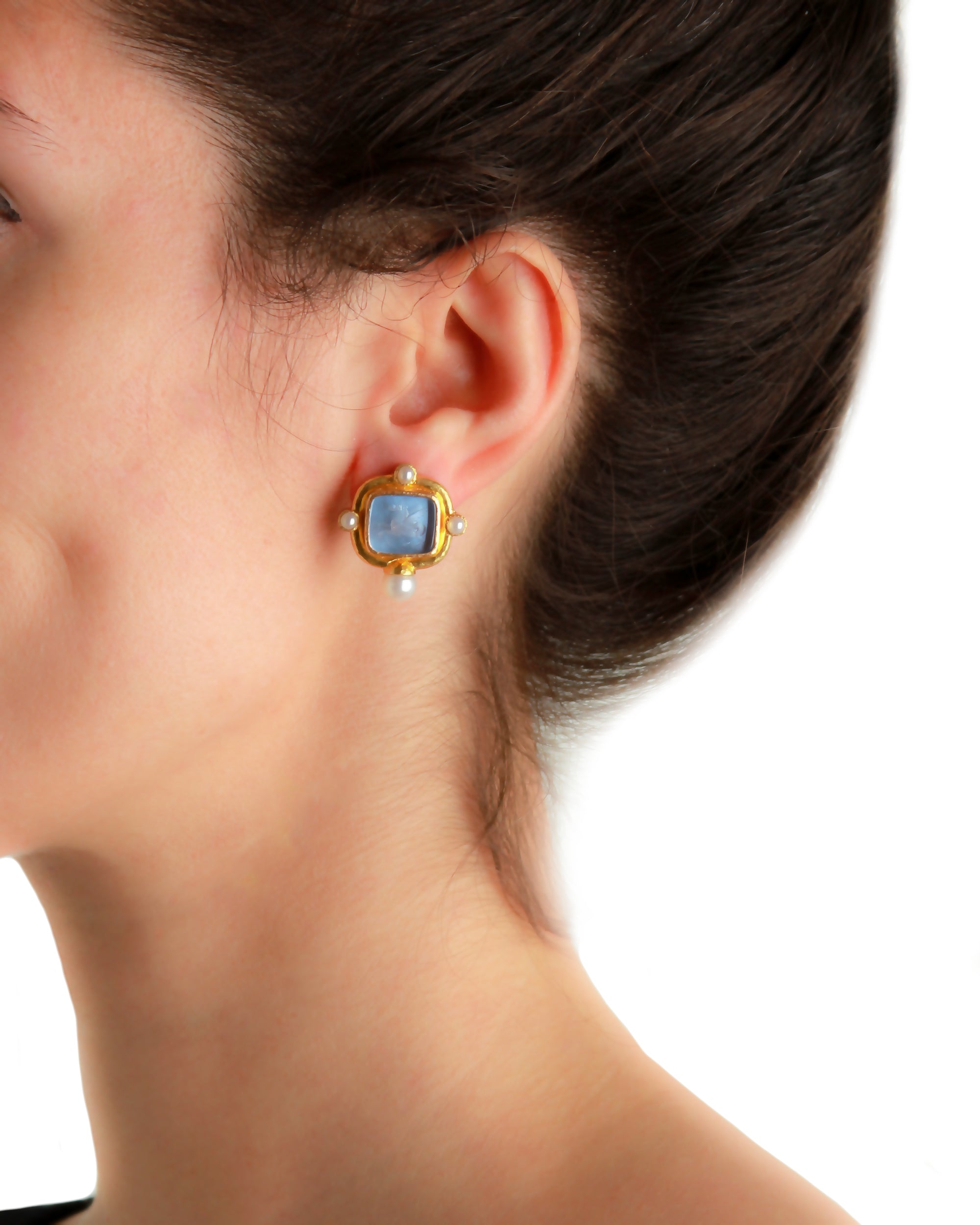 Cerulean 'Square Pegasus' and Pearl Earrings
