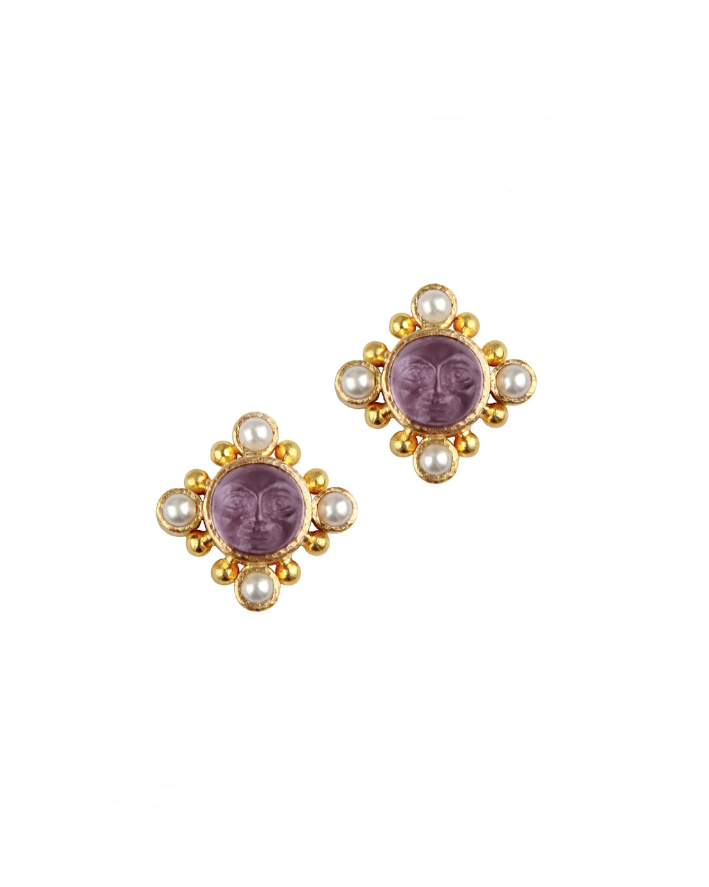 Mulberry 'Man-in-the-Moon' and Pearl Stud Earrings