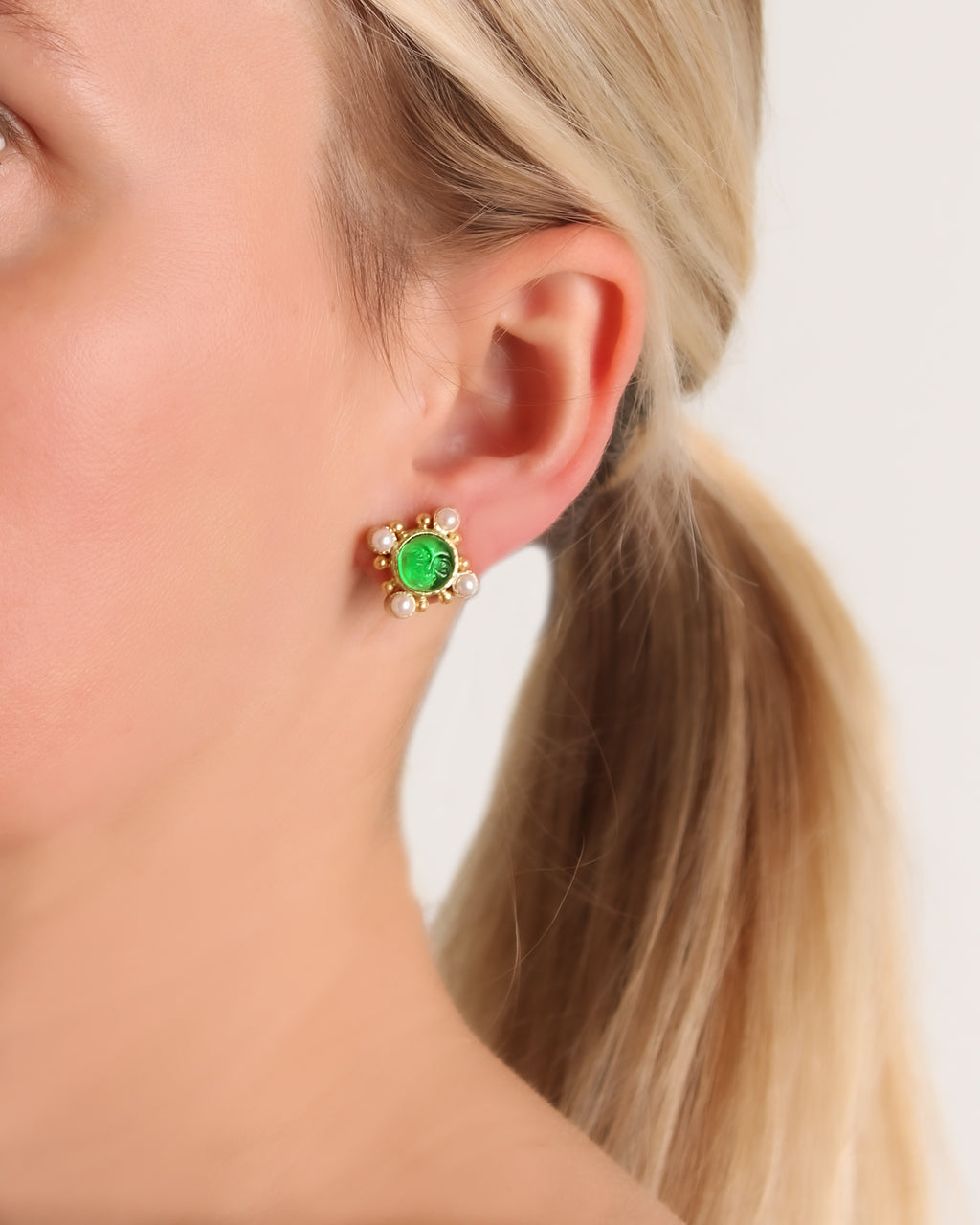 Mulberry 'Man-in-the-Moon' and Pearl Stud Earrings