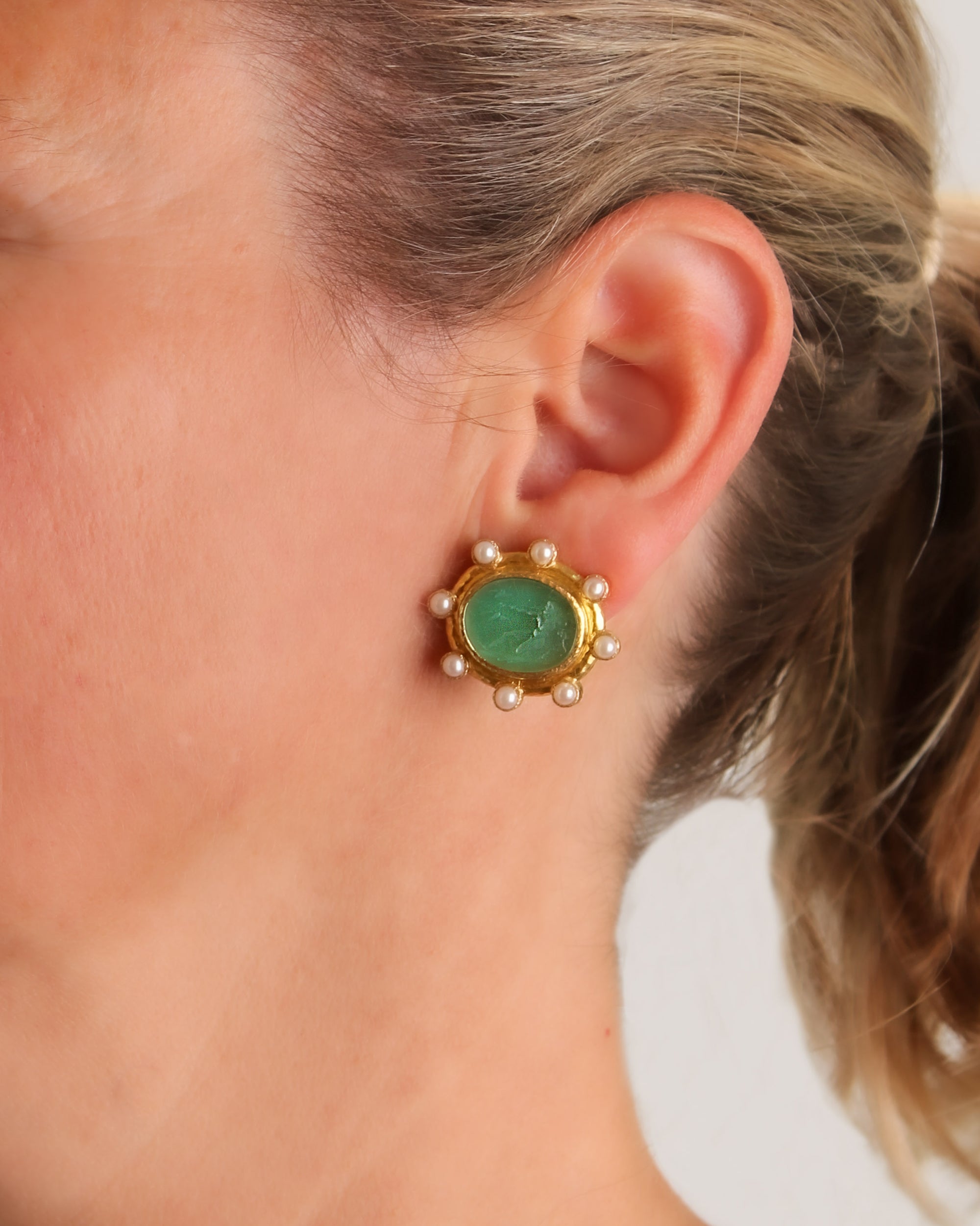 Nile 'Oval Archer' and Pearl Earrings