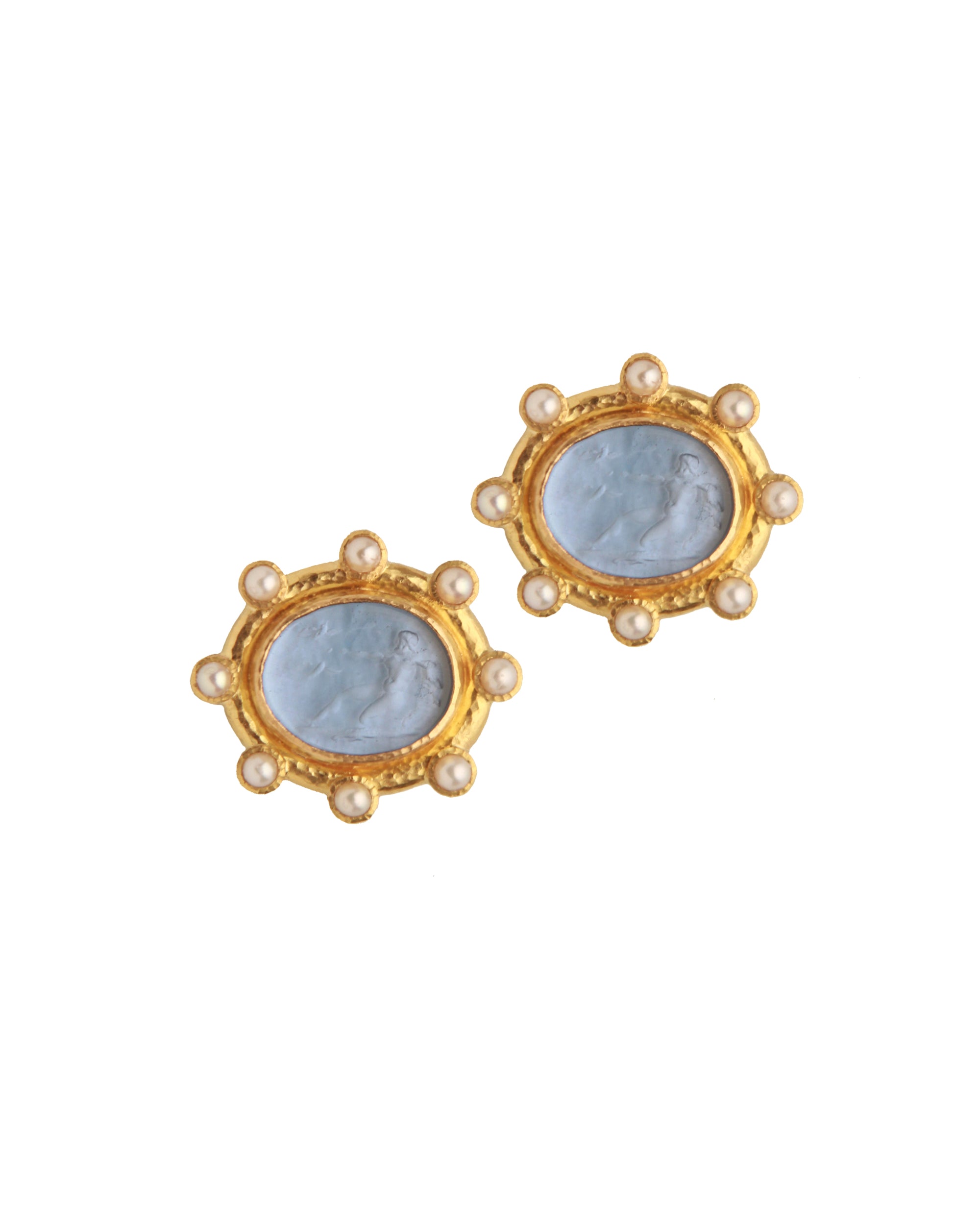 Cerulean 'Oval Archer' and Pearl Earrings