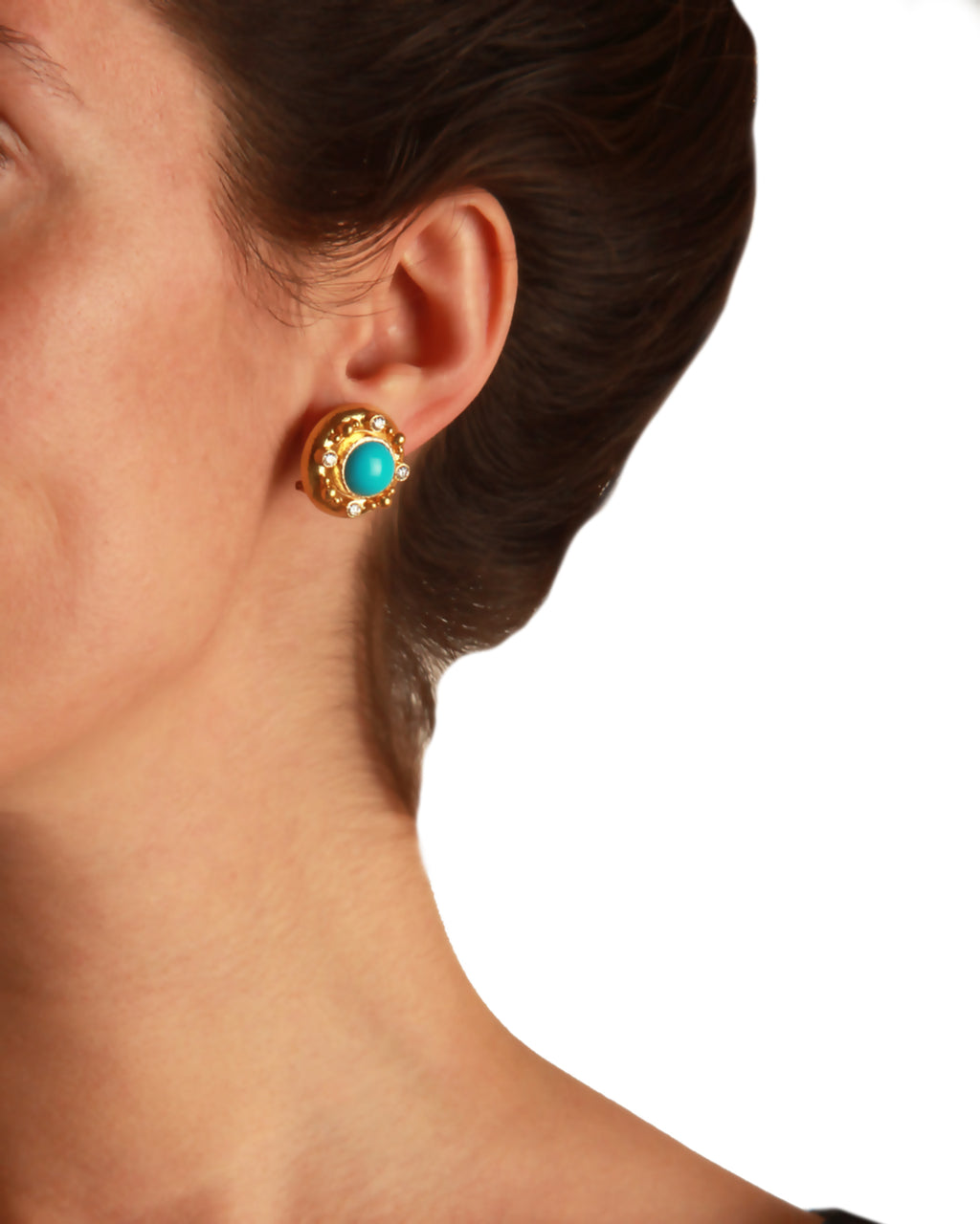 Sleeping Beauty Turquoise and Diamond Earrings