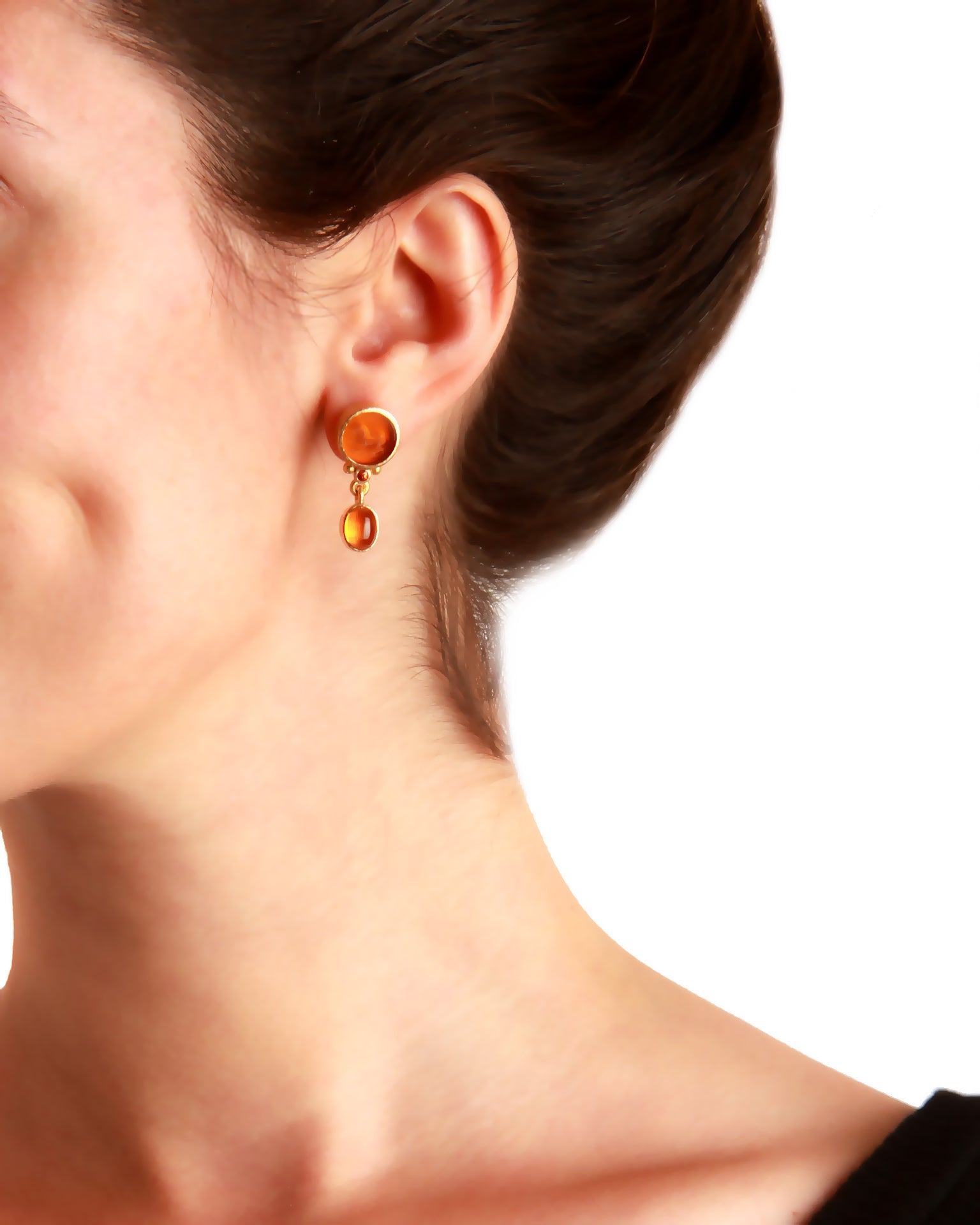 Amber 'Tiny Horse' and Citrine Drop Earrings