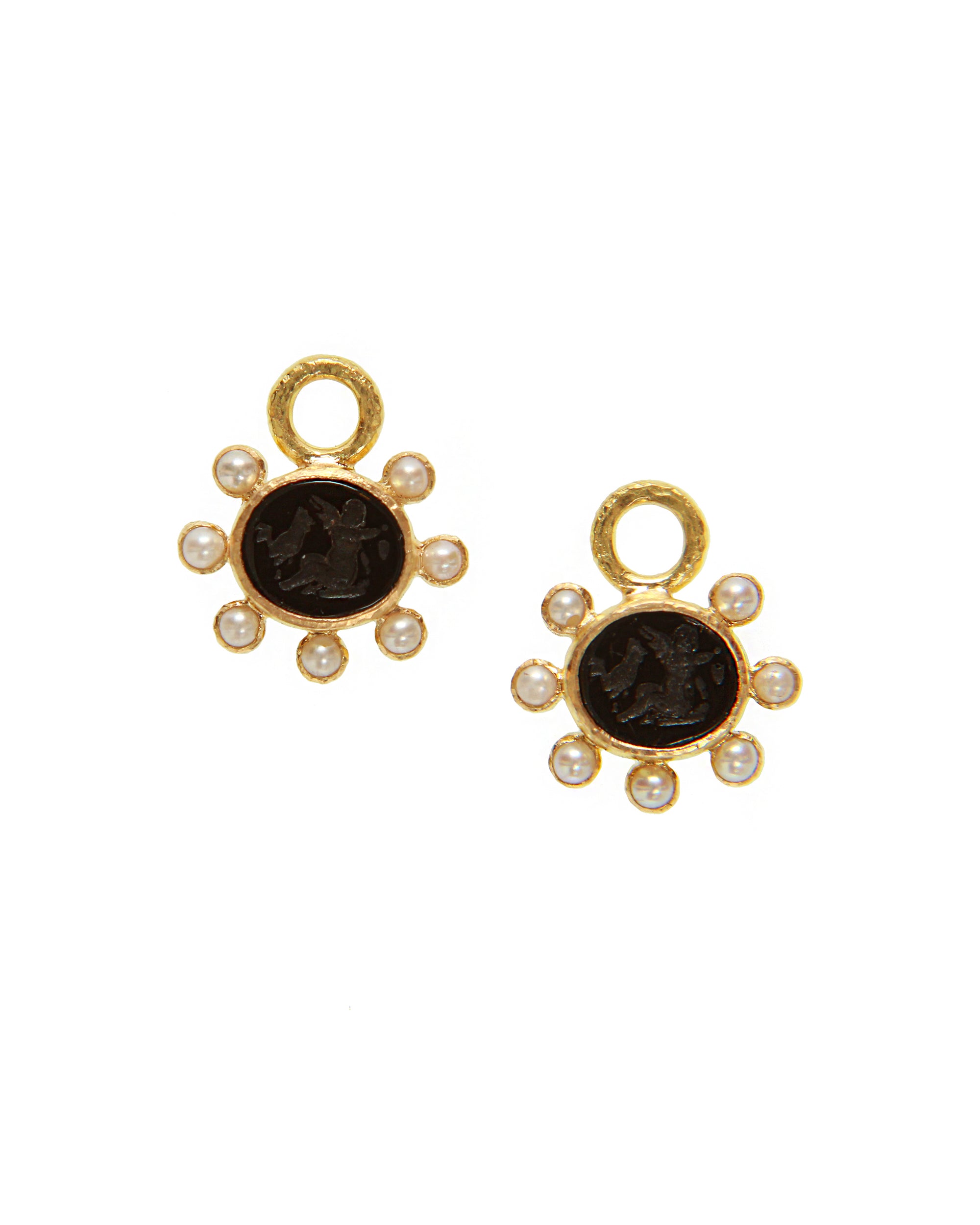 Black 'Cherub and Rooster' Earring Charms