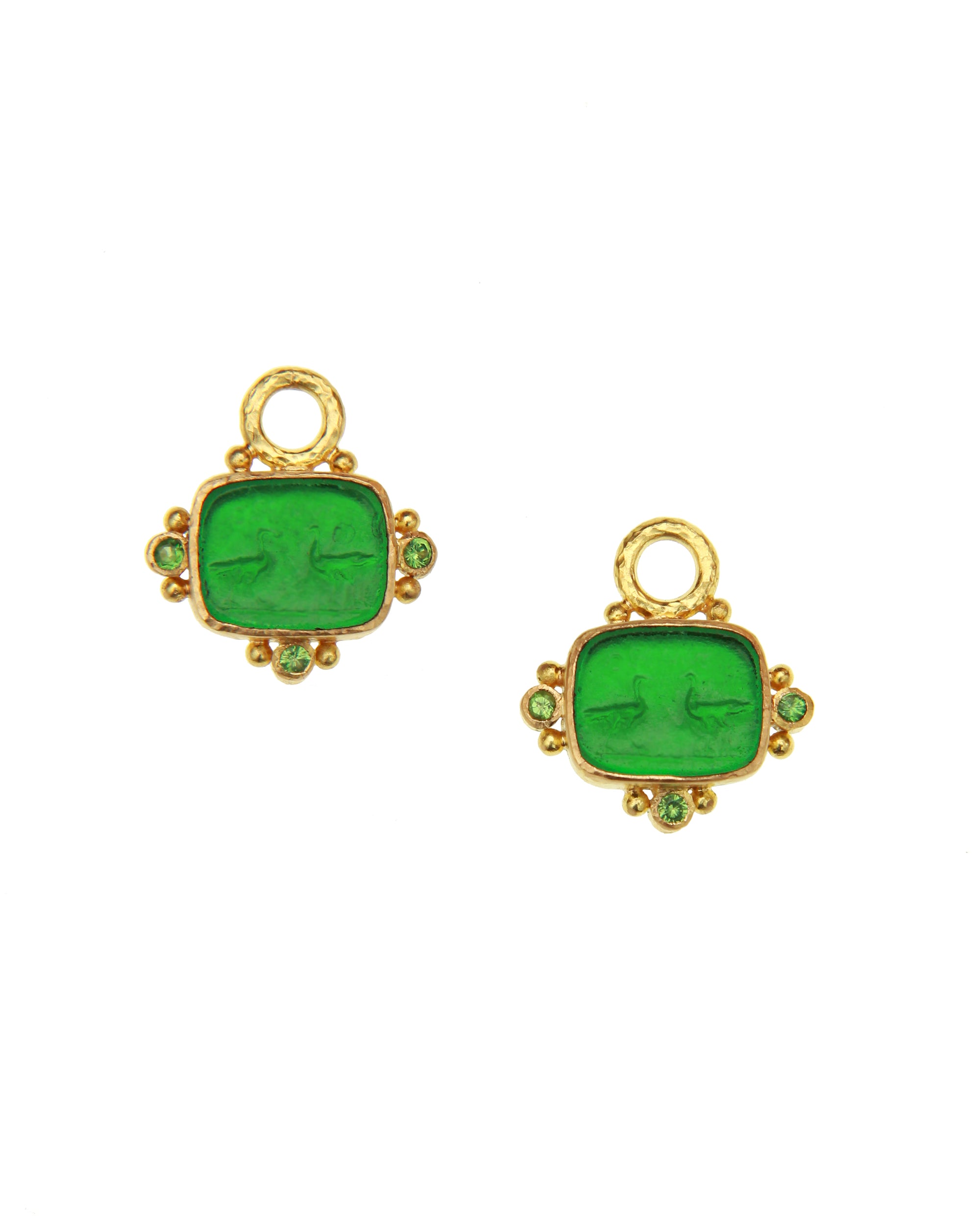 Green 'Two Cranes' Earring Charms