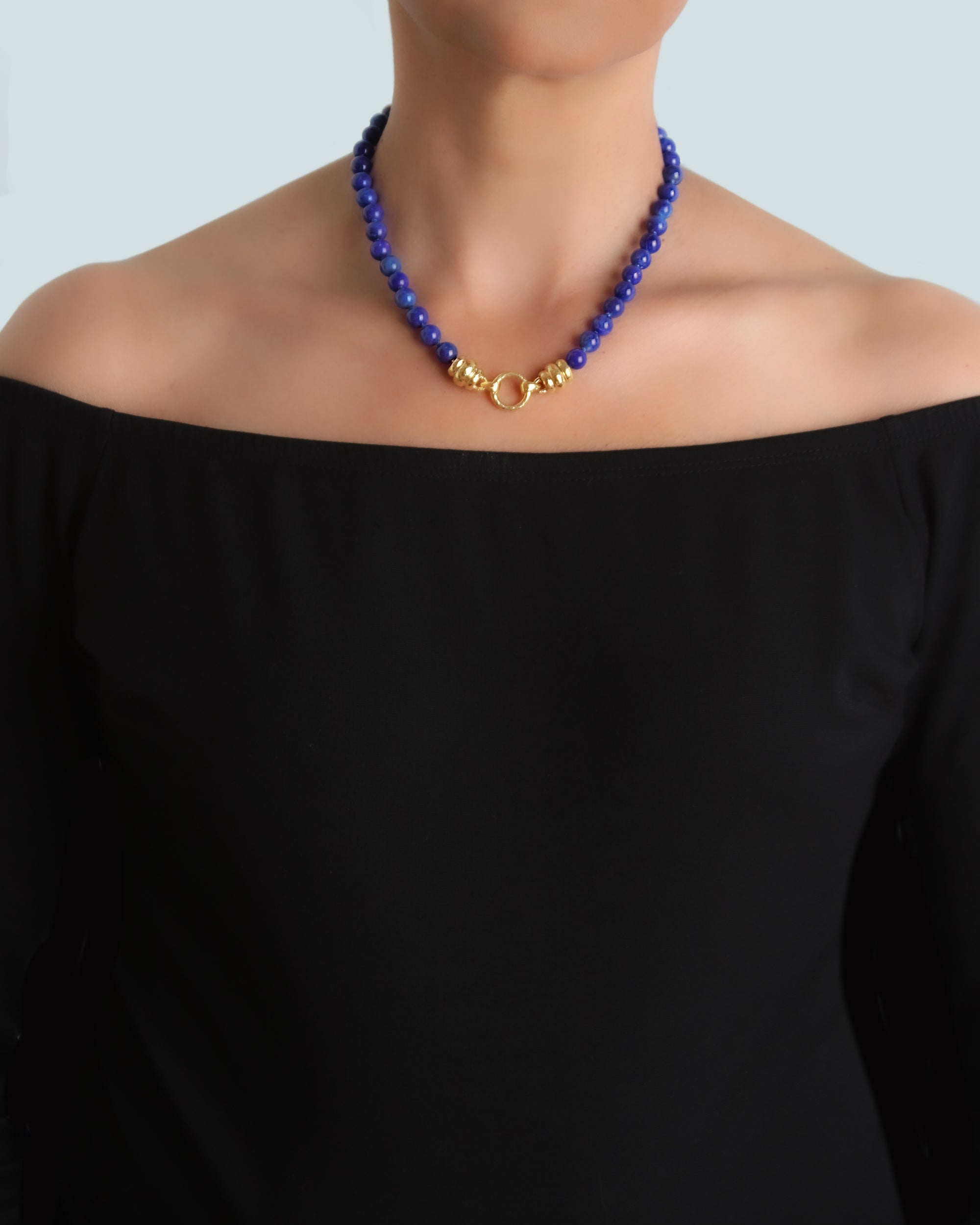 Lapis Bead Necklace with 'Martin' Clasp - 17"