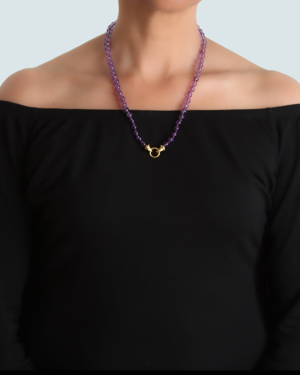 Amethyst Bead Necklace with 'Serena' Clasp - 21"